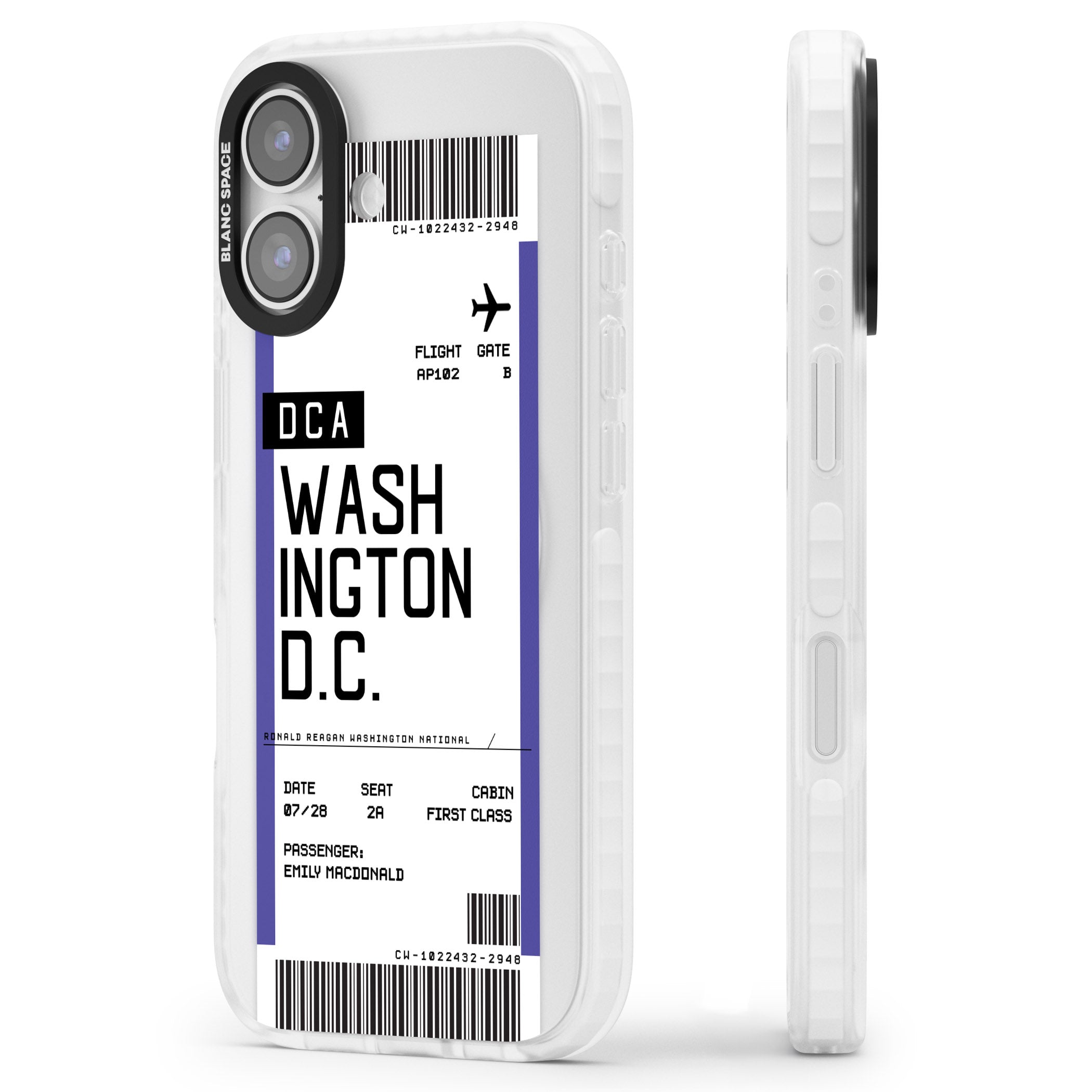 Personalised Washington D.C. Boarding Pass iPhone 17 Impact Pro Clear Phone Case Side Profile