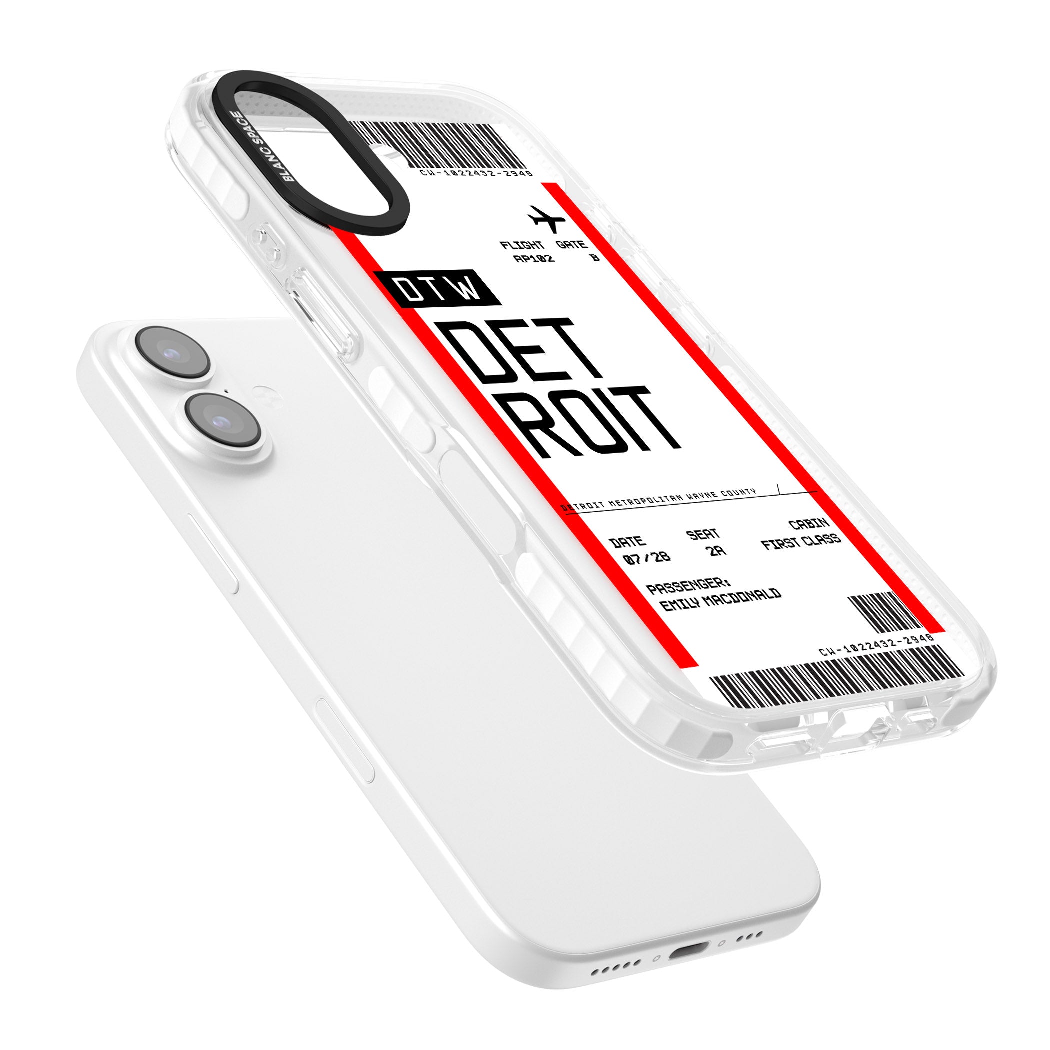 Personalised Detroit Boarding Pass iPhone 17 Impact Pro Clear Phone Case Colours