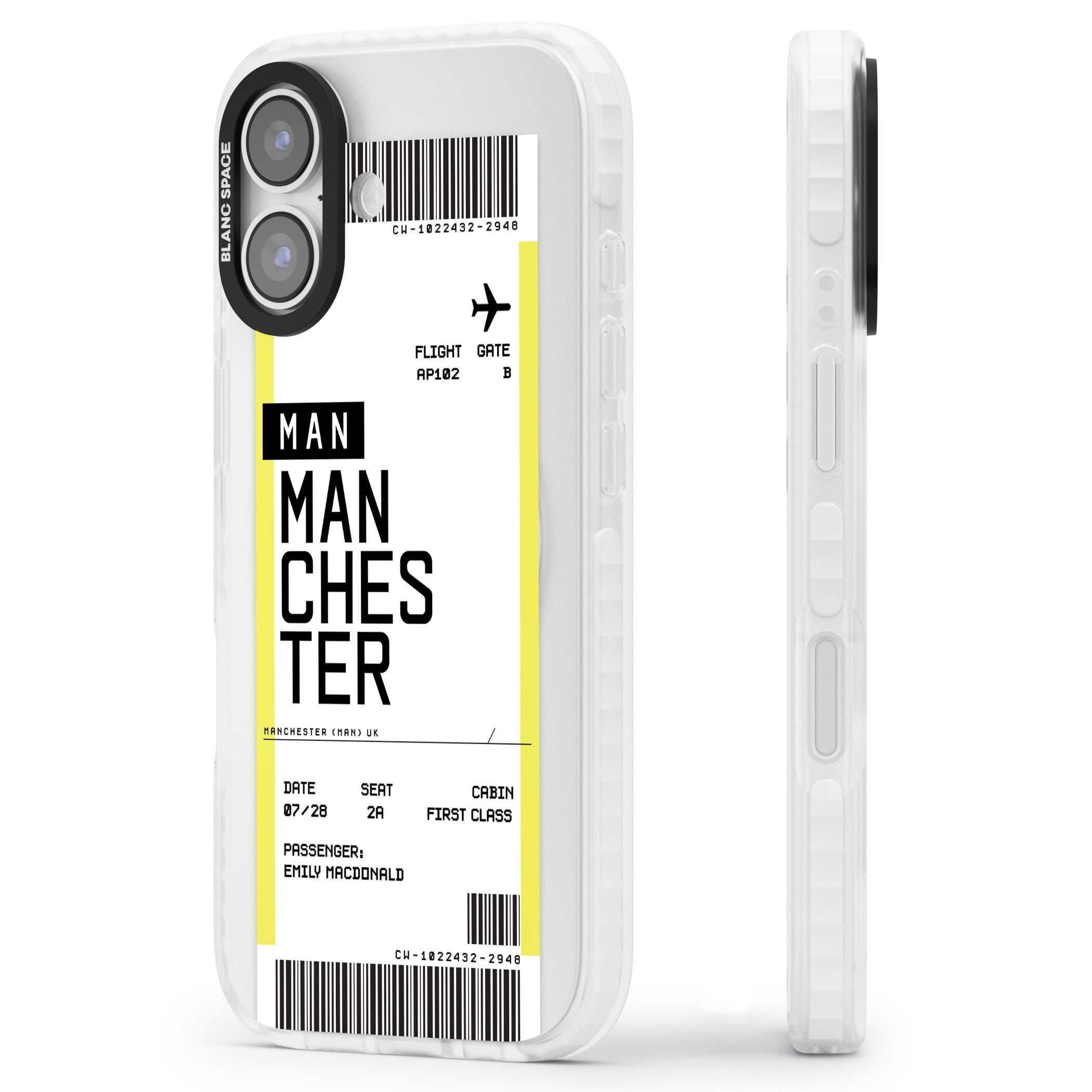Personalised Manchester Boarding Pass iPhone 17 Impact Pro Clear Phone Case Side Profile