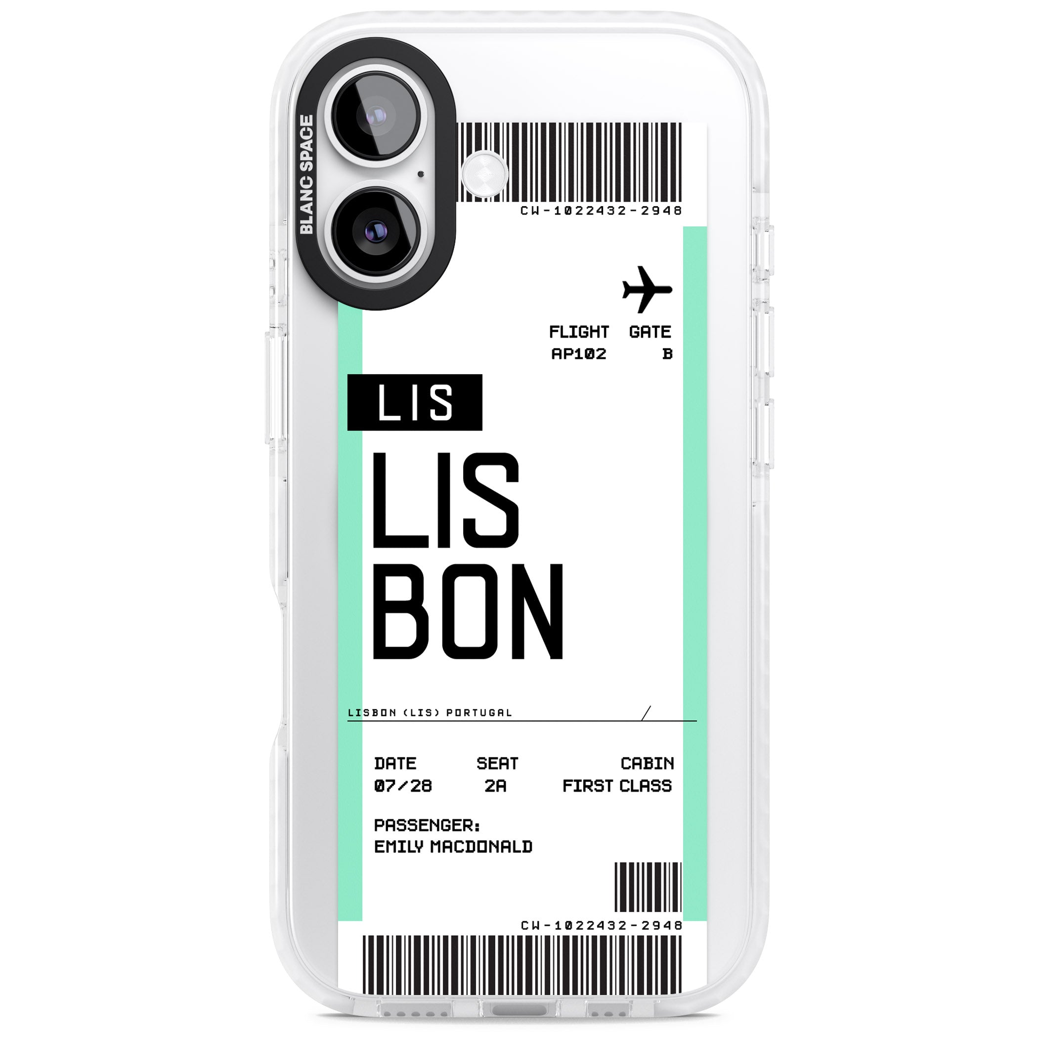 Personalised Lisbon Boarding Pass iPhone 17 Impact Pro Clear Phone Case