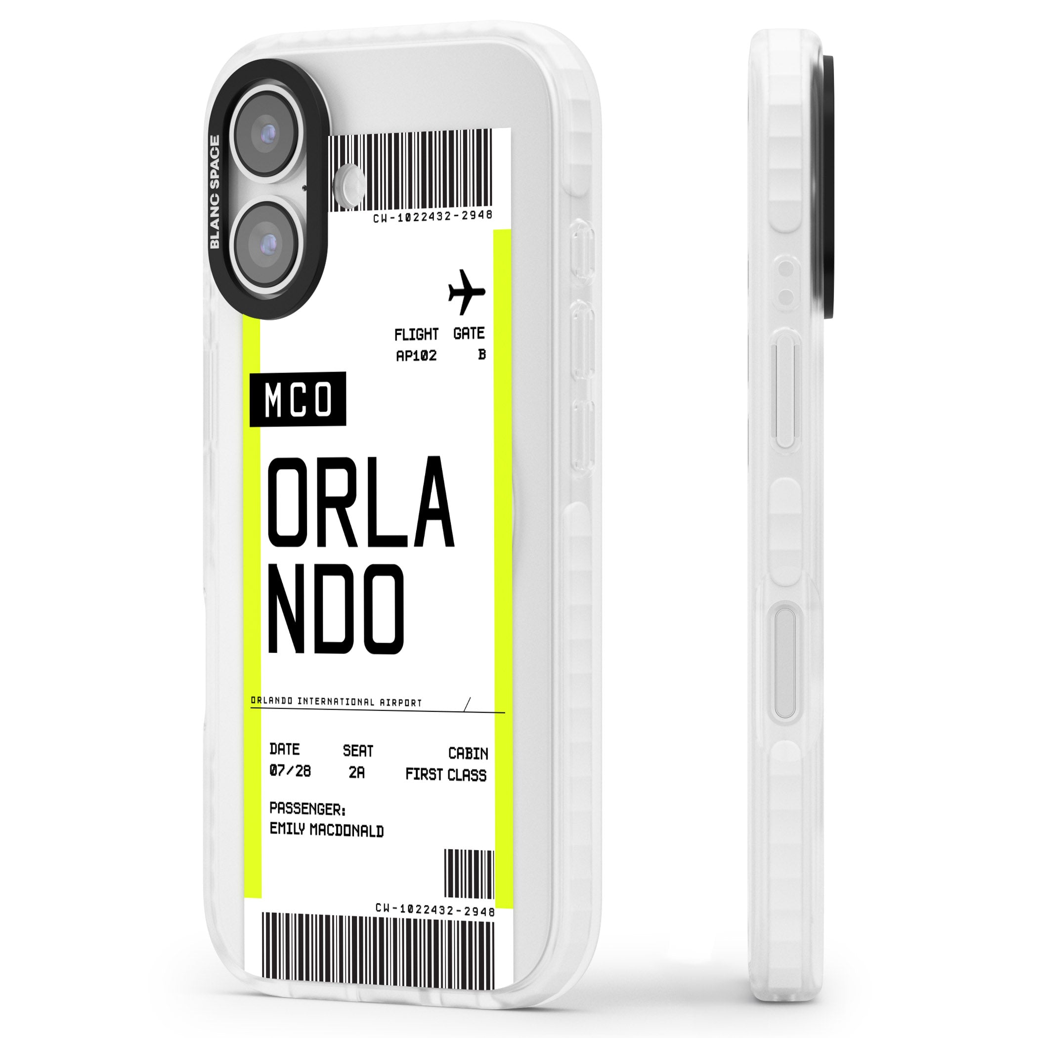 Personalised Orlando Boarding Pass iPhone 17 Impact Pro Clear Phone Case Side Profile