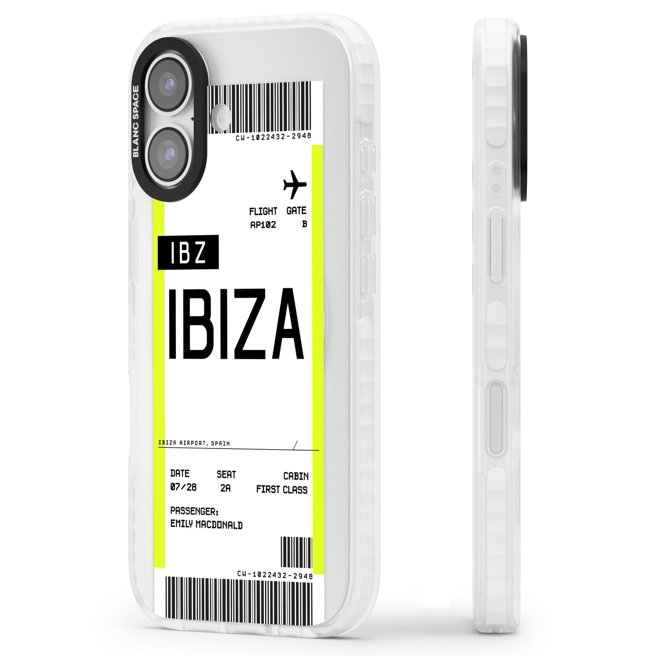 Personalised Ibiza Boarding Pass iPhone 17 Impact Pro Clear Phone Case Side Profile