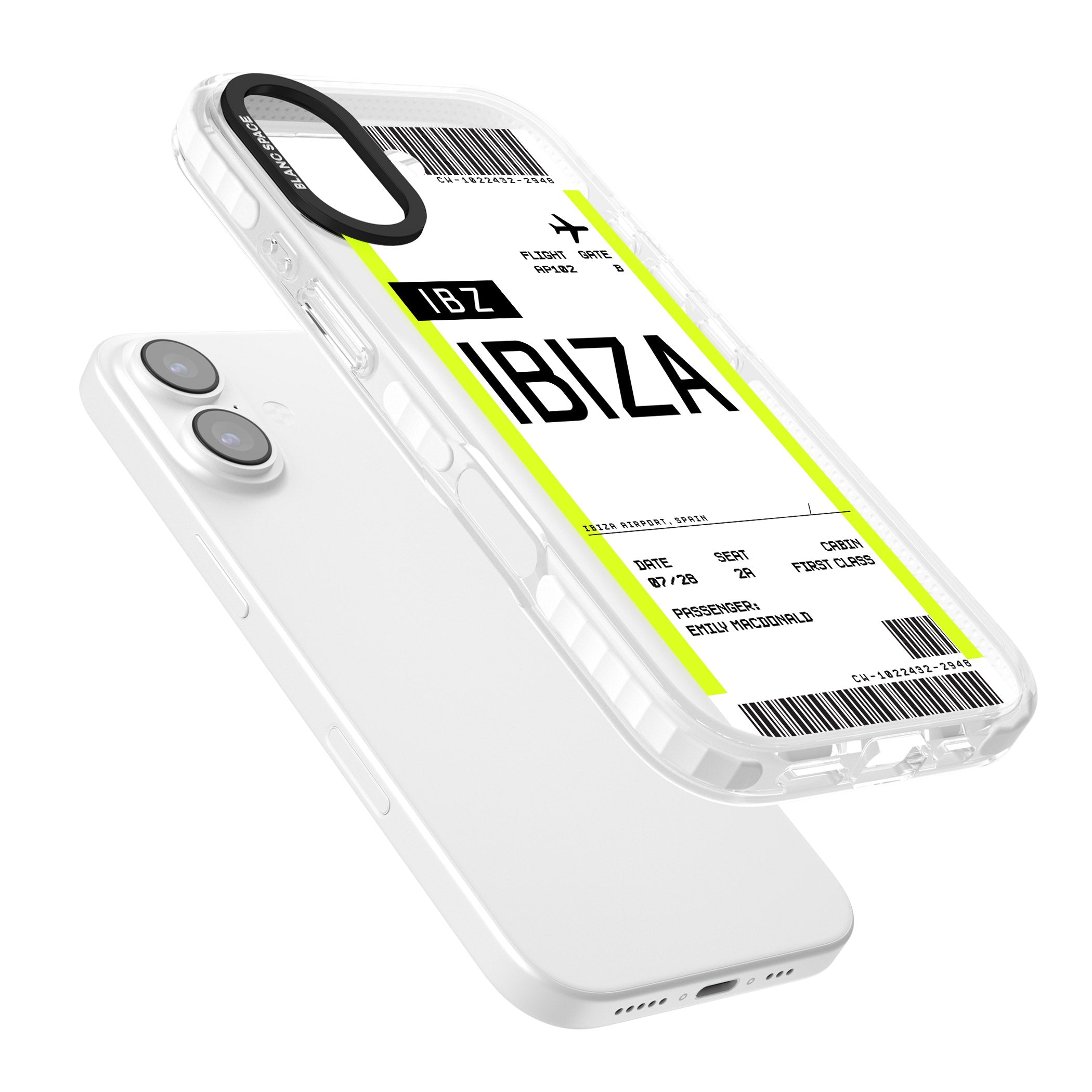 Personalised Ibiza Boarding Pass iPhone 17 Impact Pro Clear Phone Case Colours