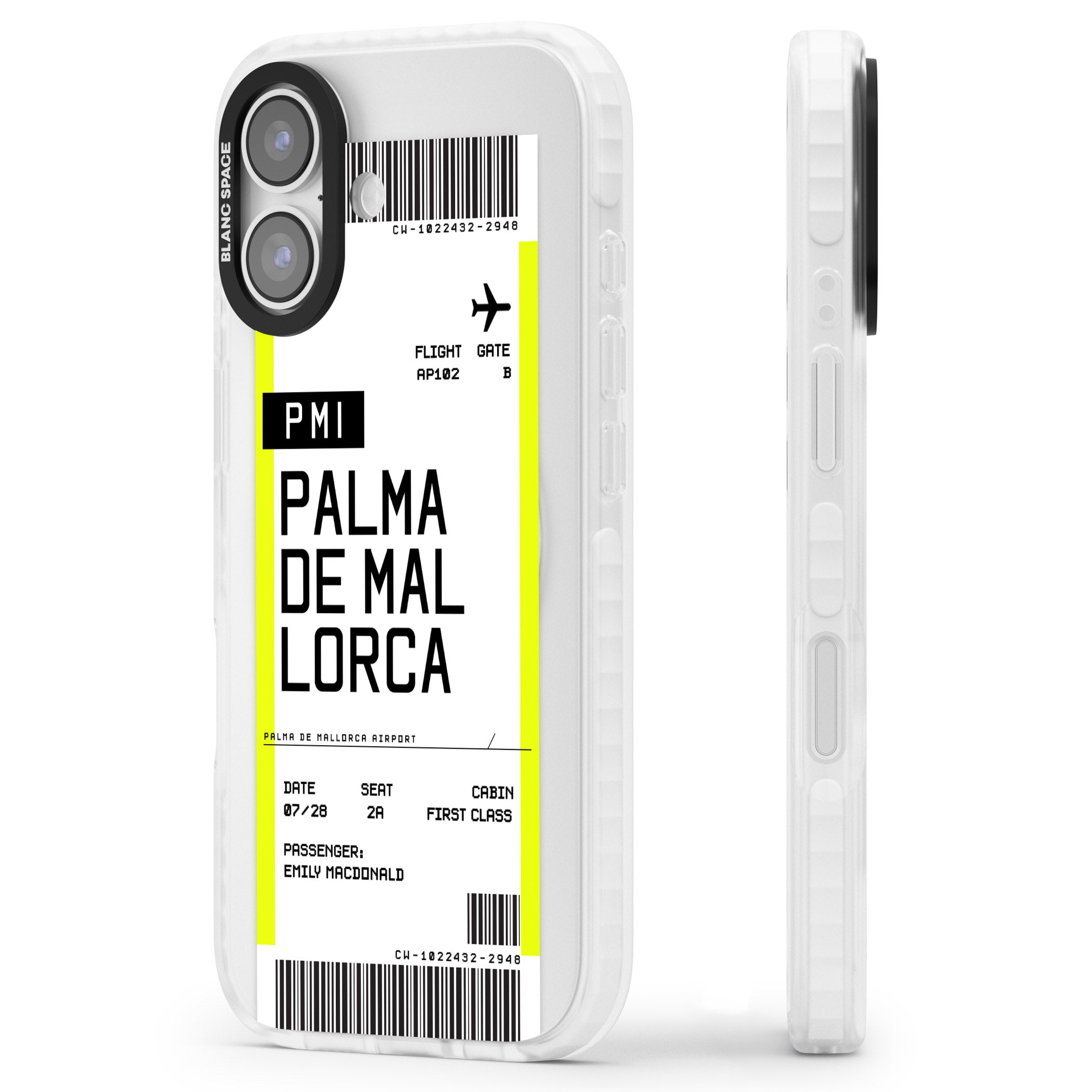 Personalised Palma De Mallorca Boarding Pass iPhone 17 Impact Pro Clear Phone Case Side Profile