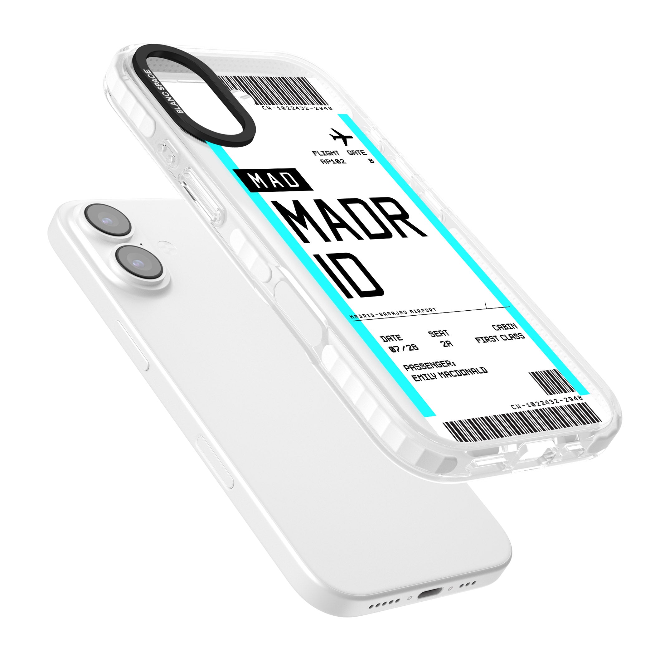 Personalised Madrid Boarding Pass iPhone 17 Impact Pro Clear Phone Case Colours