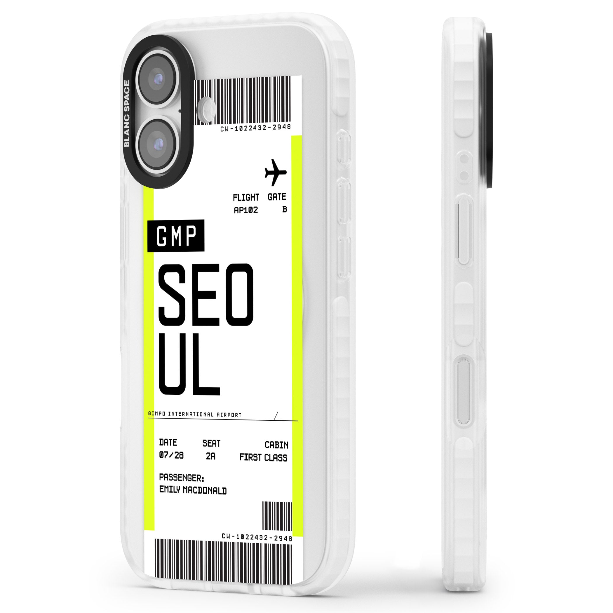 Personalised Seoul Boarding Pass iPhone 17 Impact Pro Clear Phone Case Side Profile