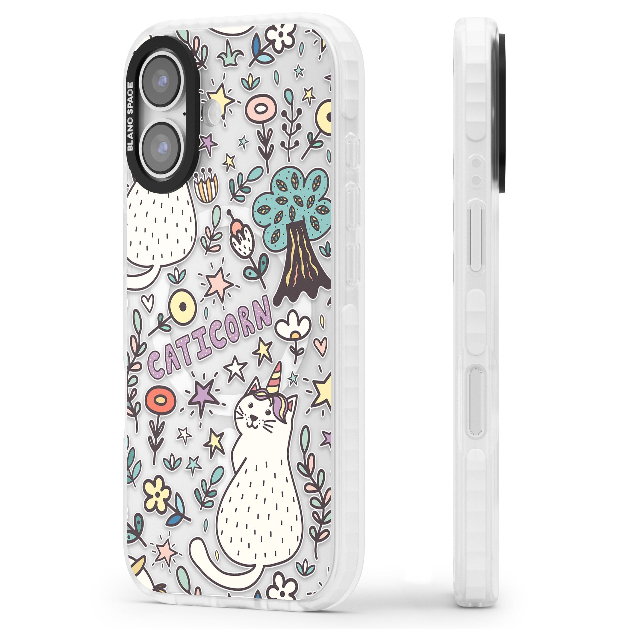 Caticorn Pattern iPhone 17 Impact Pro Clear Phone Case Side Profile