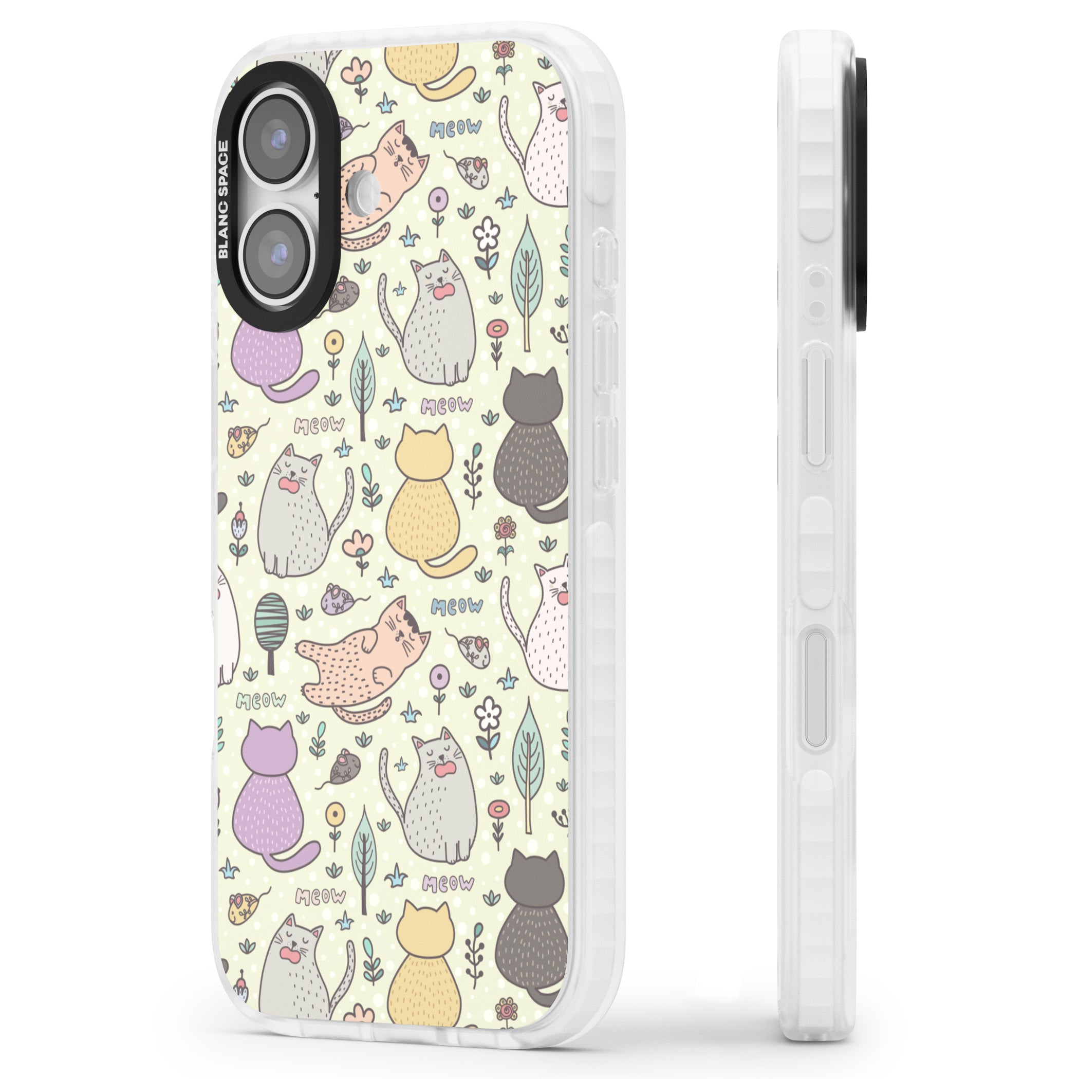 Cat Pattern Cream iPhone 17 Impact Pro Clear Phone Case Side Profile