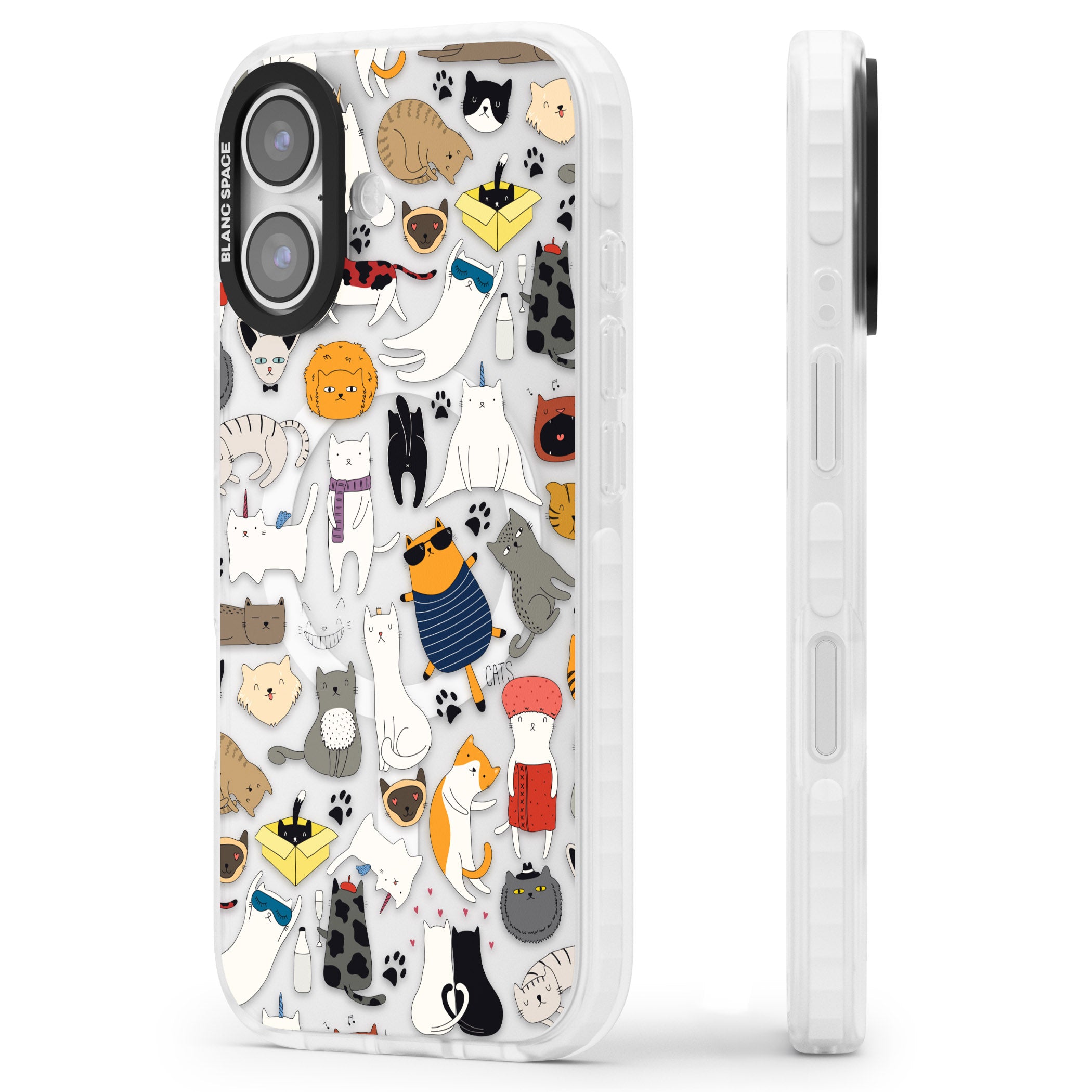 Cartoon Cat Collage iPhone 17 Impact Pro Clear Phone Case Side Profile