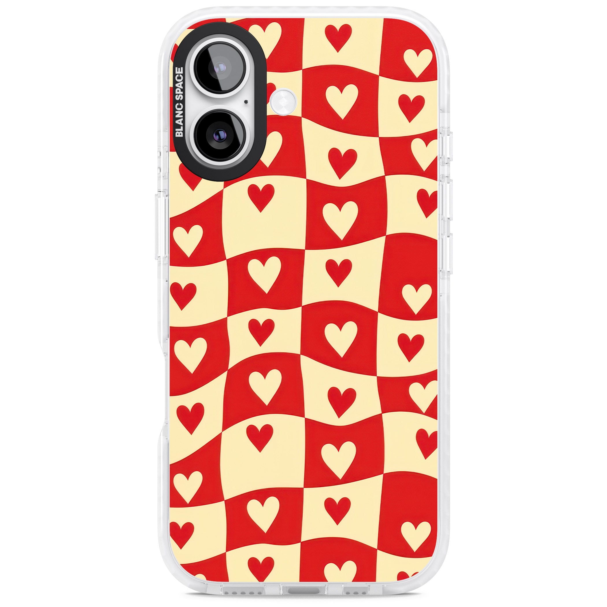 Red Wavy Checked & Hearts iPhone 17 Impact Pro Clear Phone Case
