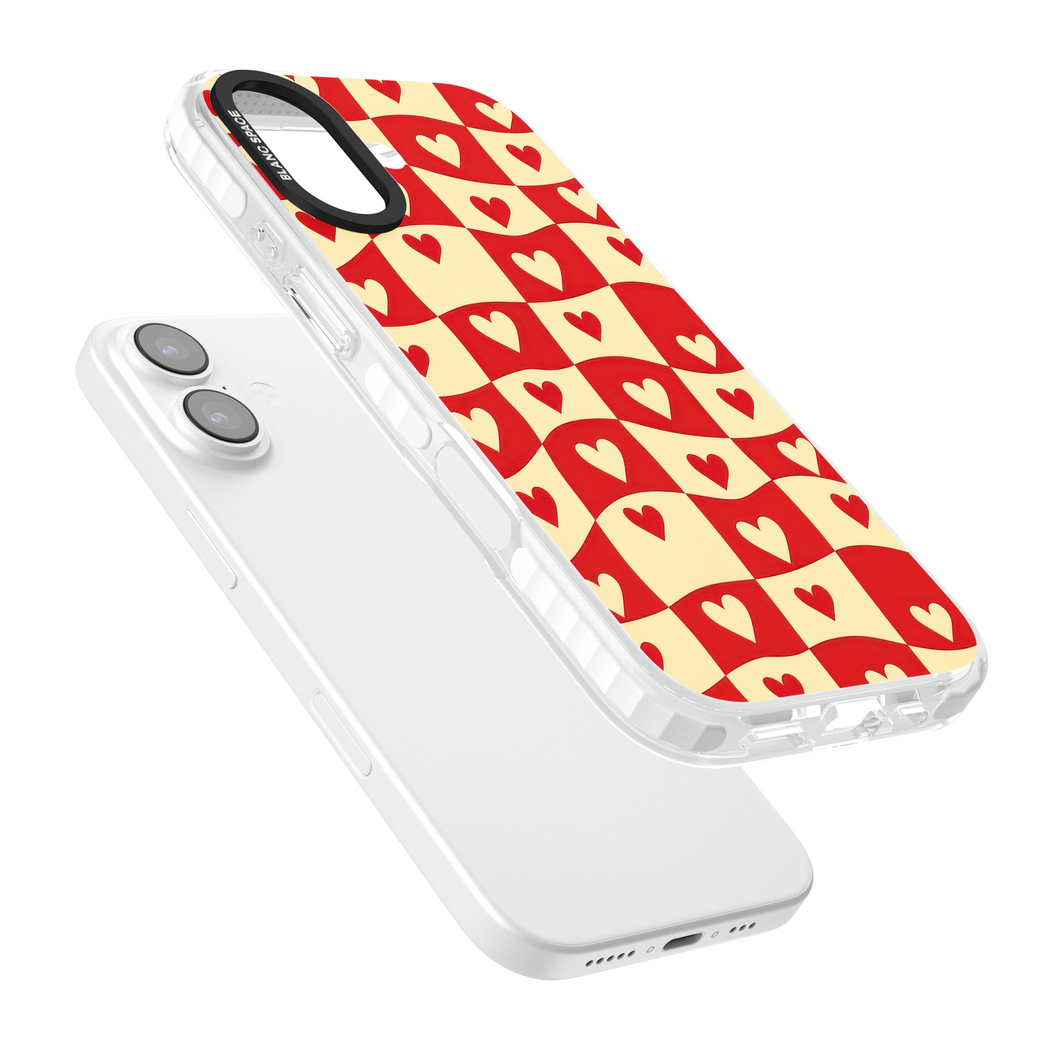 Red Wavy Checked & Hearts iPhone 17 Impact Pro Clear Phone Case Colours