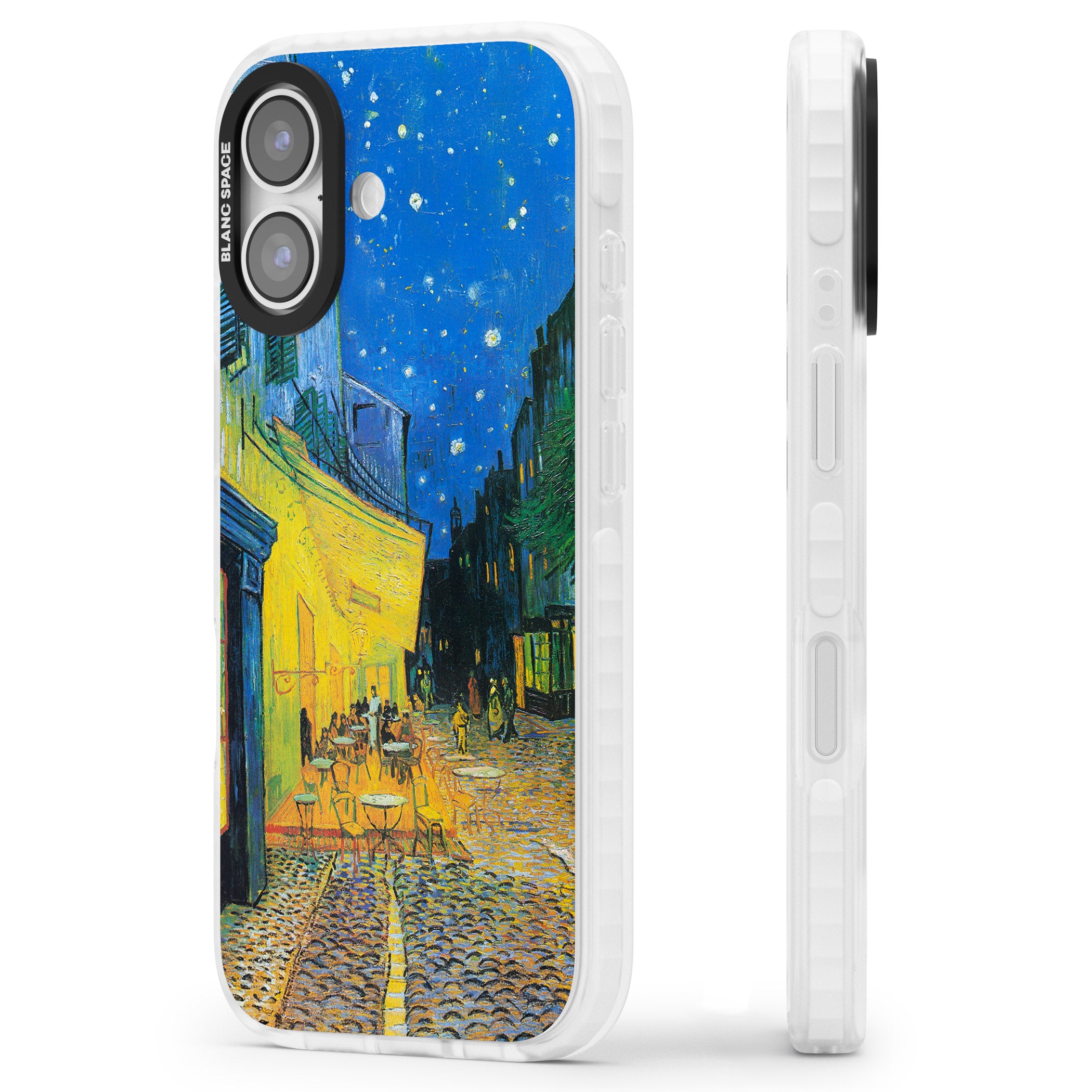 Café Terrace At Night iPhone 17 Impact Pro Clear Phone Case Side Profile