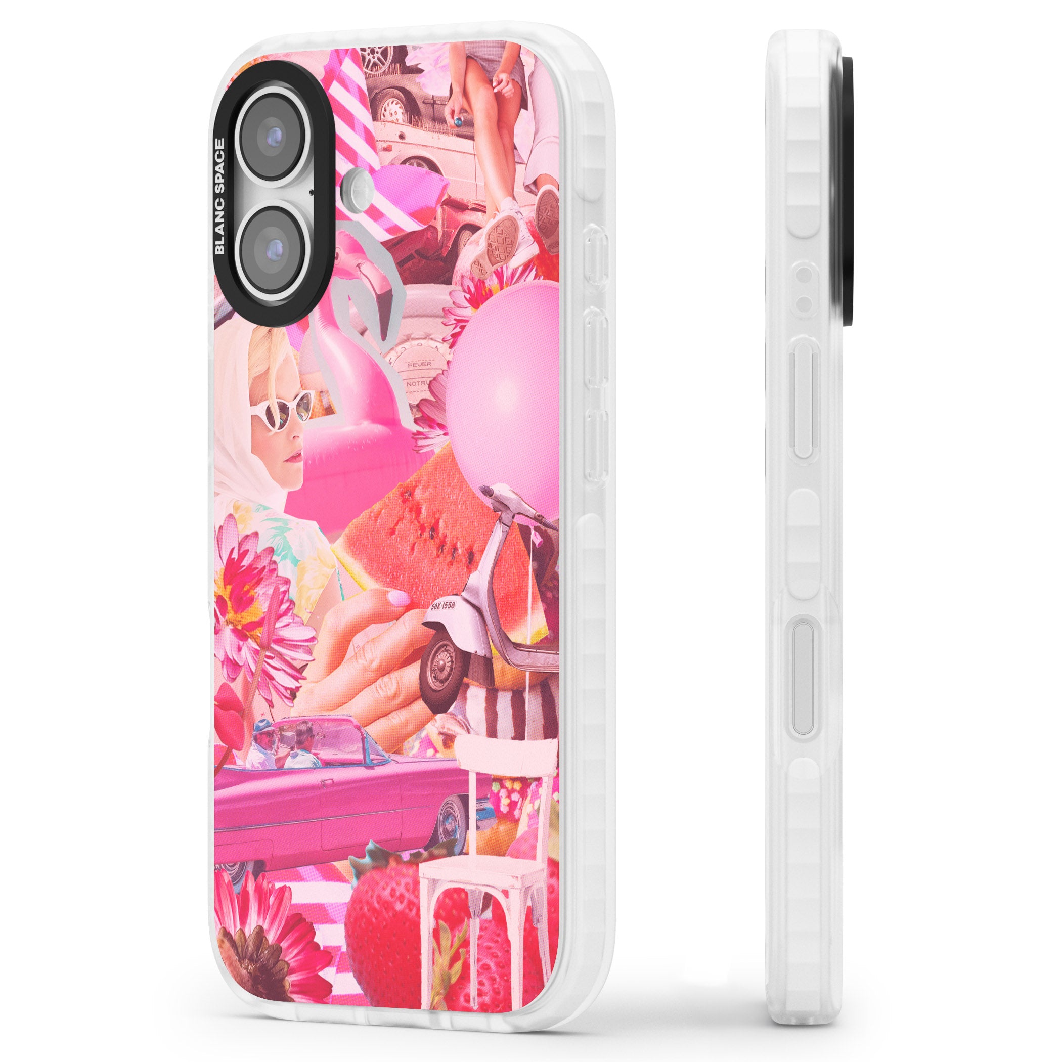 Retro Pink Glamour iPhone 17 Impact Pro Clear Phone Case Side Profile