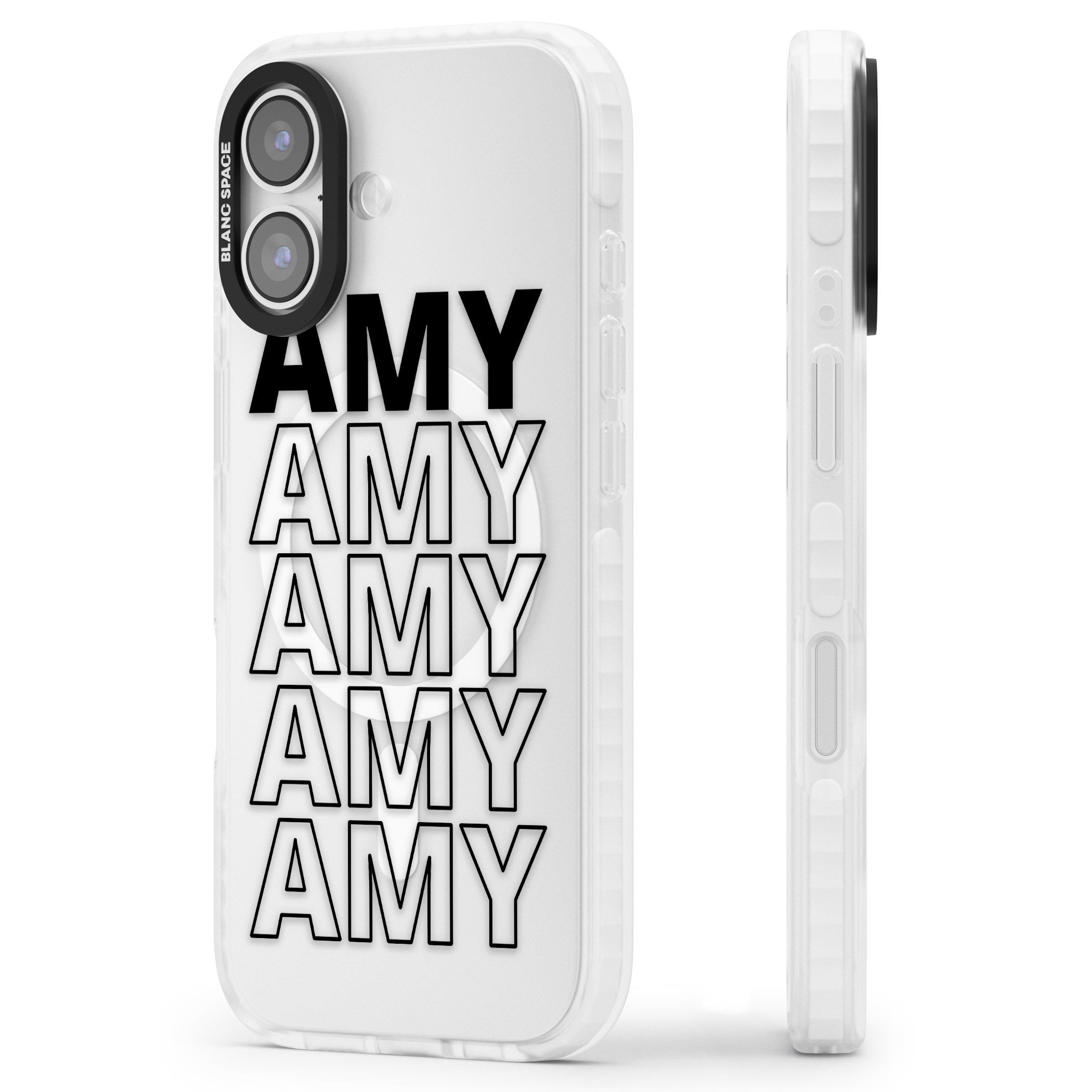 Personalised Bold Name Repetition iPhone 17 Impact Pro Clear Phone Case Side Profile