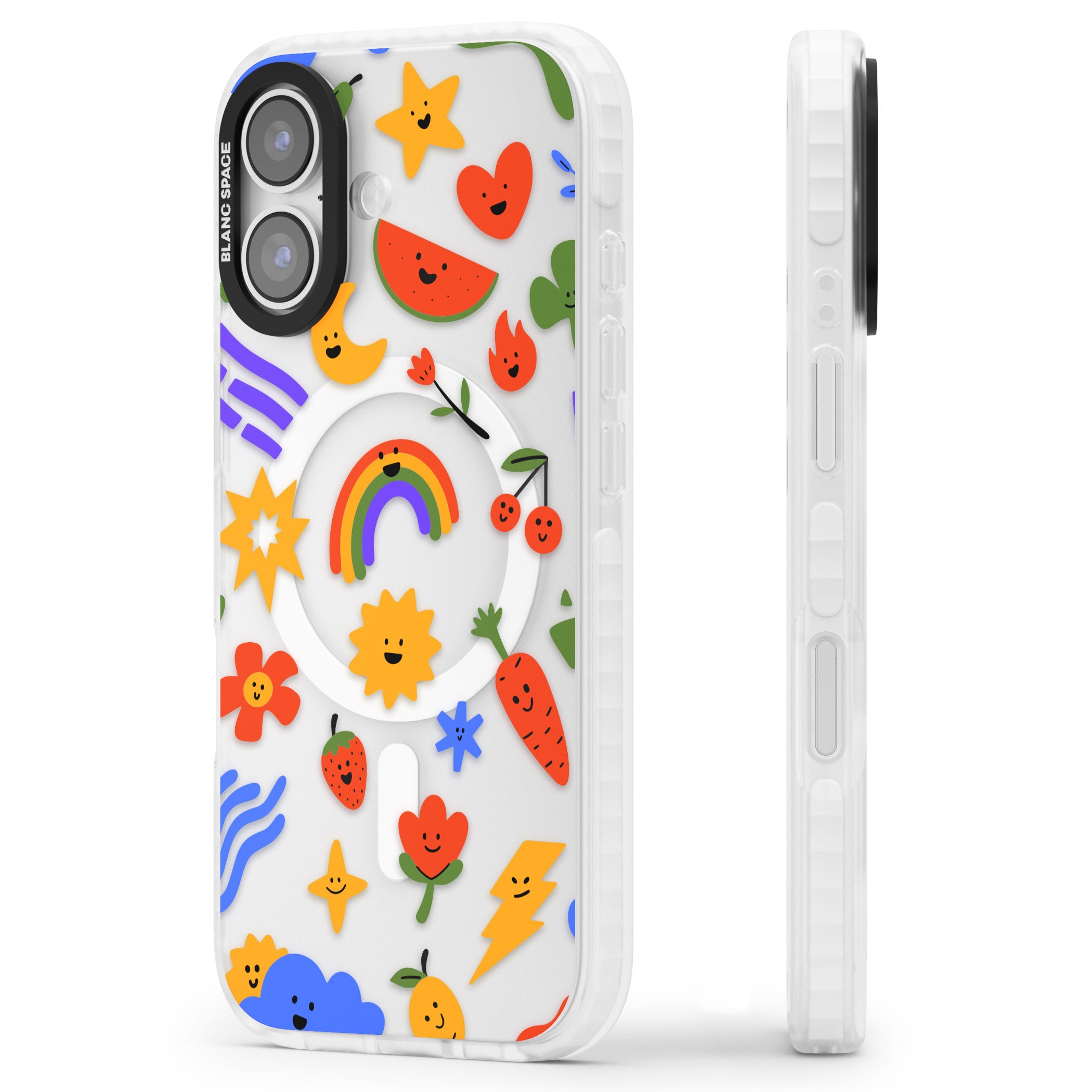 Colorful Kawaii Icons iPhone 17 Impact Pro Clear Phone Case Side Profile