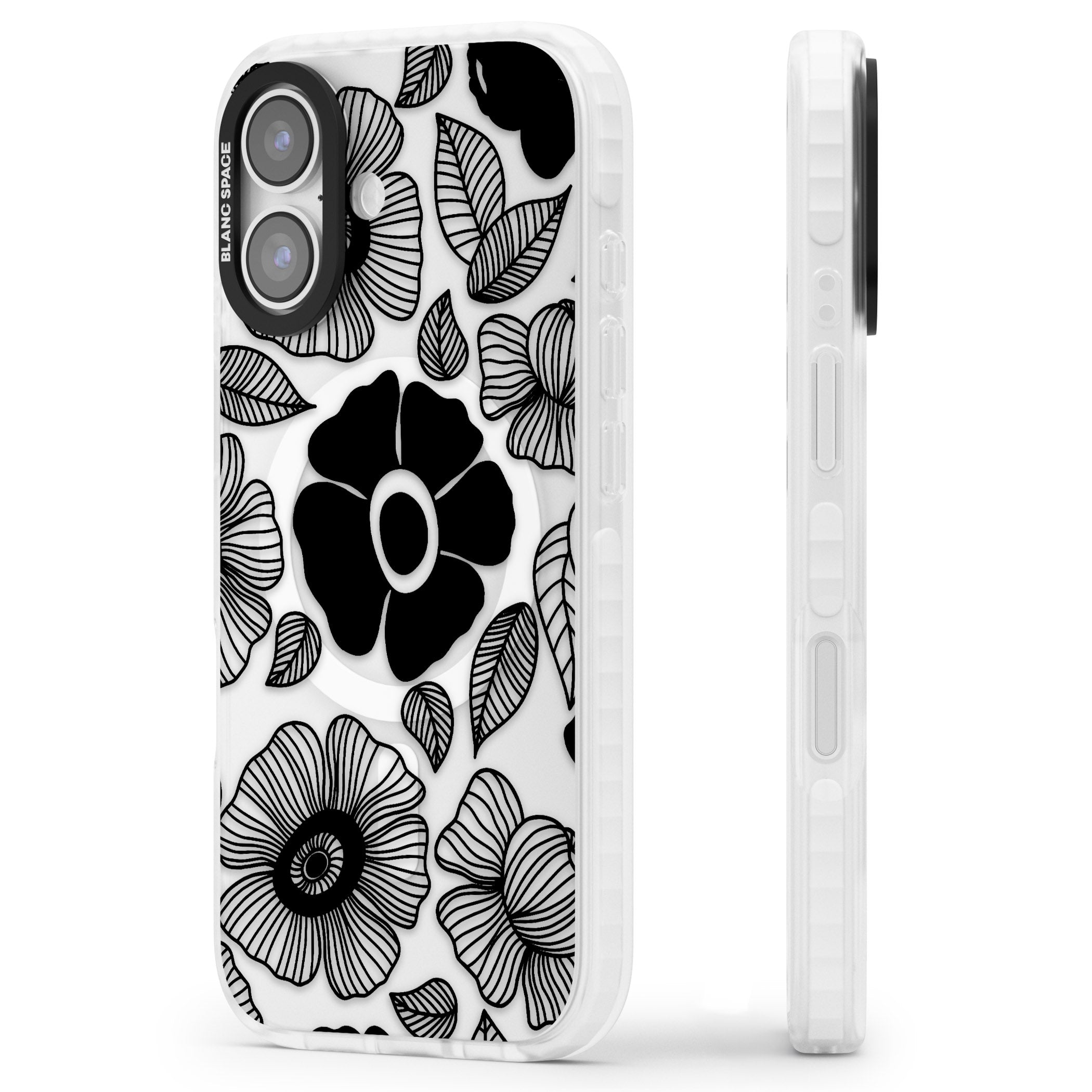 Black Flowers iPhone 17 Impact Pro Clear Phone Case Side Profile