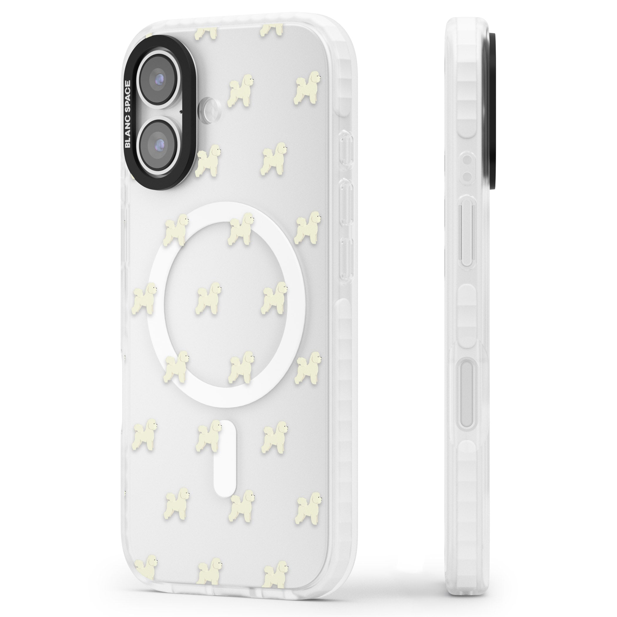 Bichon Frise Pattern iPhone 17 Impact Pro Clear Phone Case Side Profile