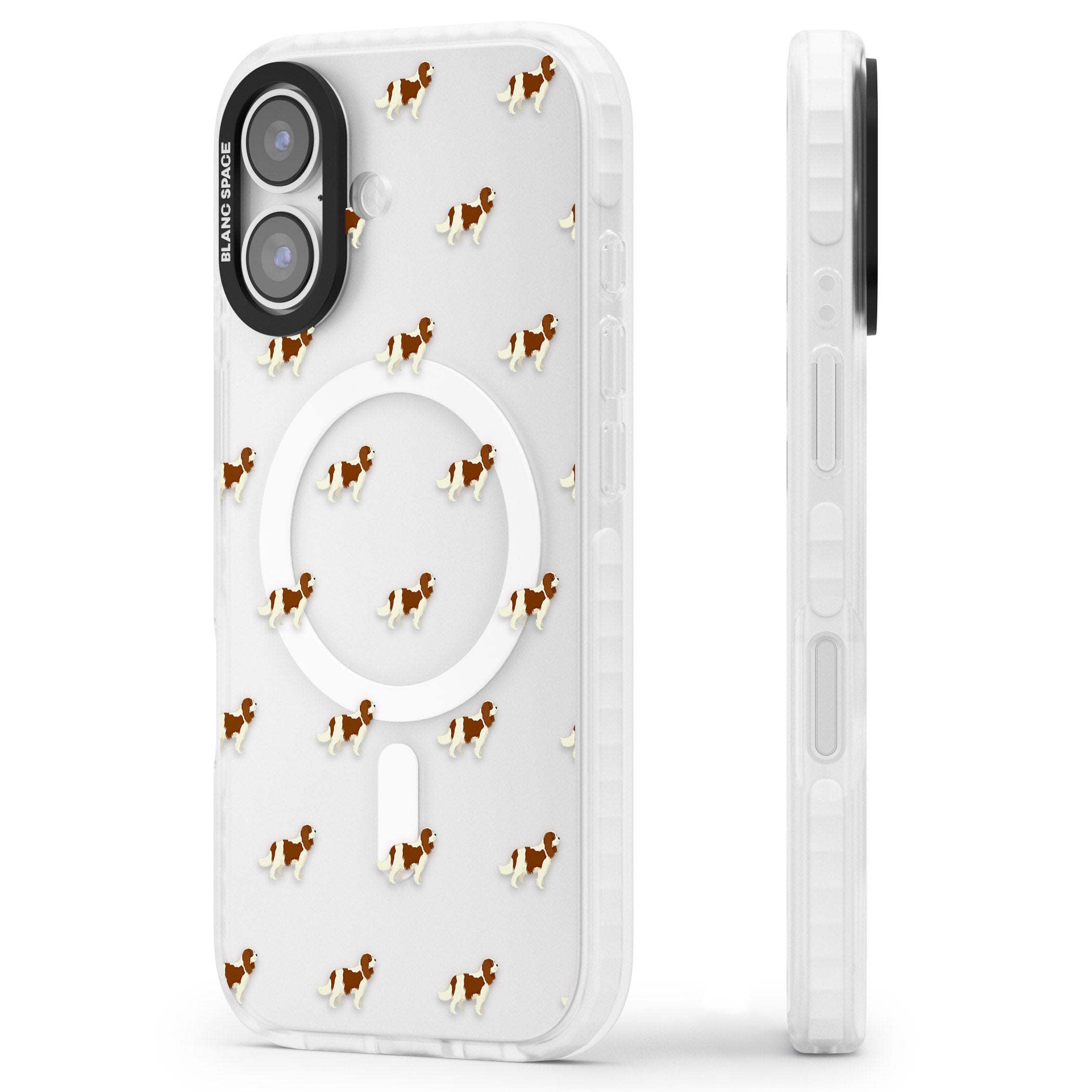 Cavalier King Charles Dog Pattern iPhone 17 Impact Pro Clear Phone Case Side Profile