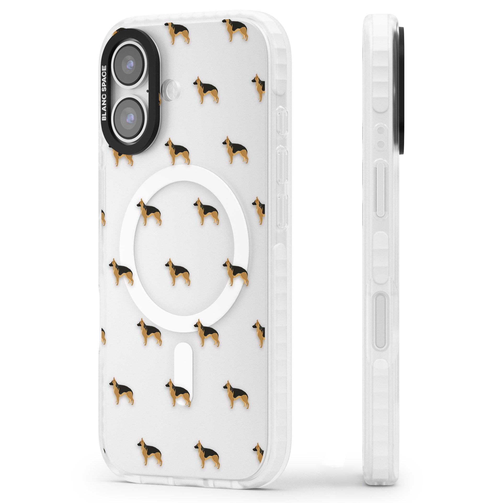 German Shepherd Pattern Clear iPhone 17 Impact Pro Clear Phone Case Side Profile