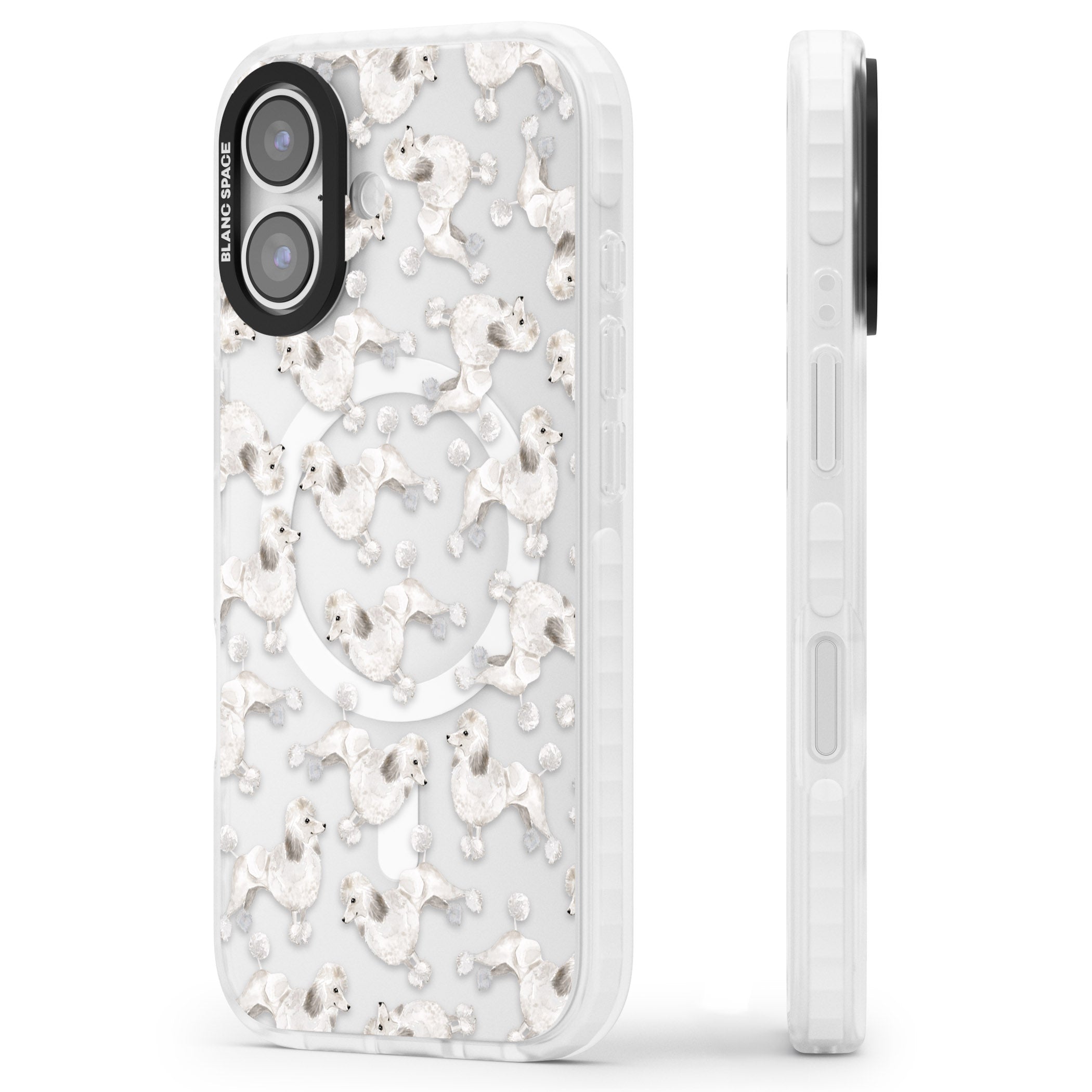 Poodle Watercolor Pattern iPhone 17 Impact Pro Clear Phone Case Side Profile