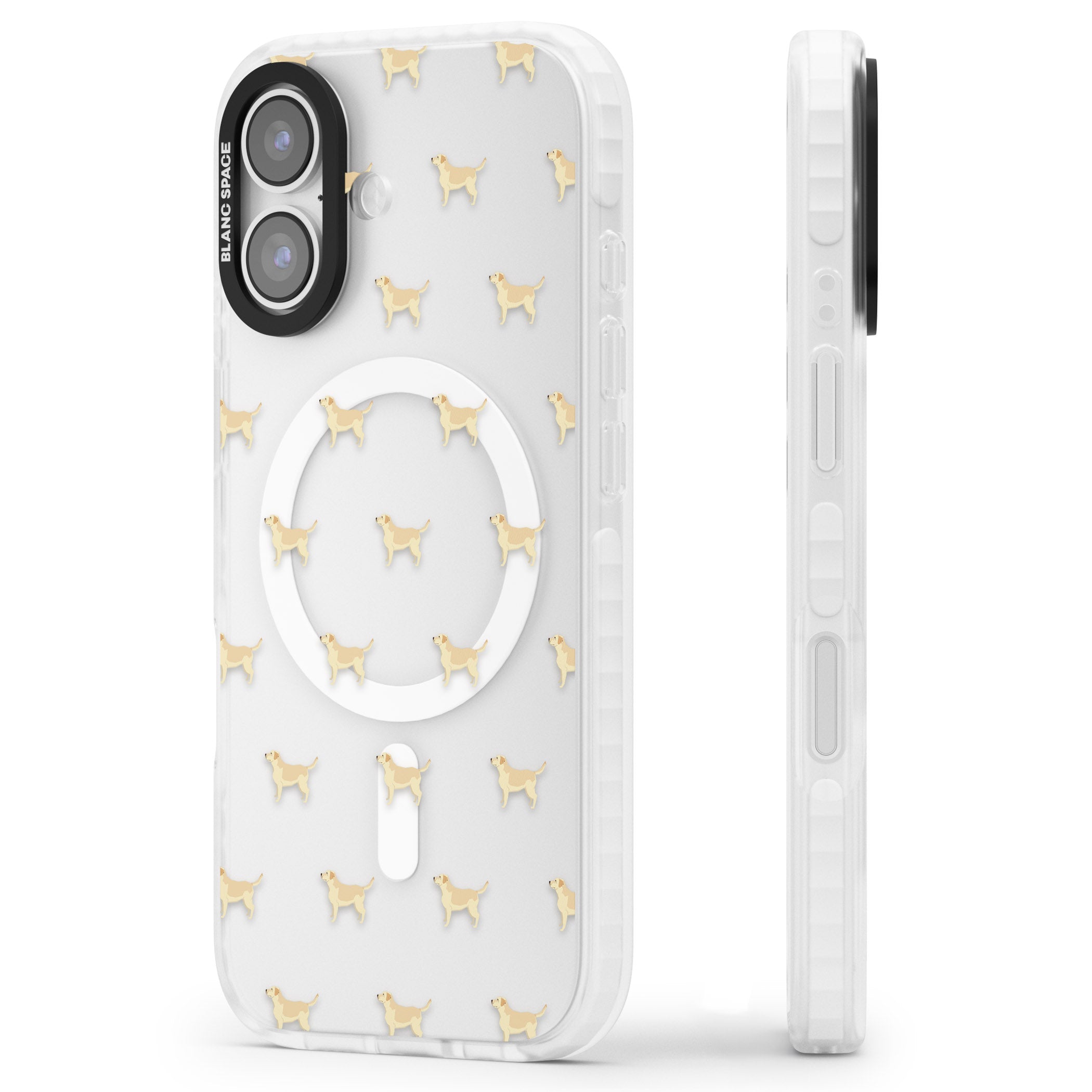 Tan Labrador Dog Pattern iPhone 17 Impact Pro Clear Phone Case Side Profile