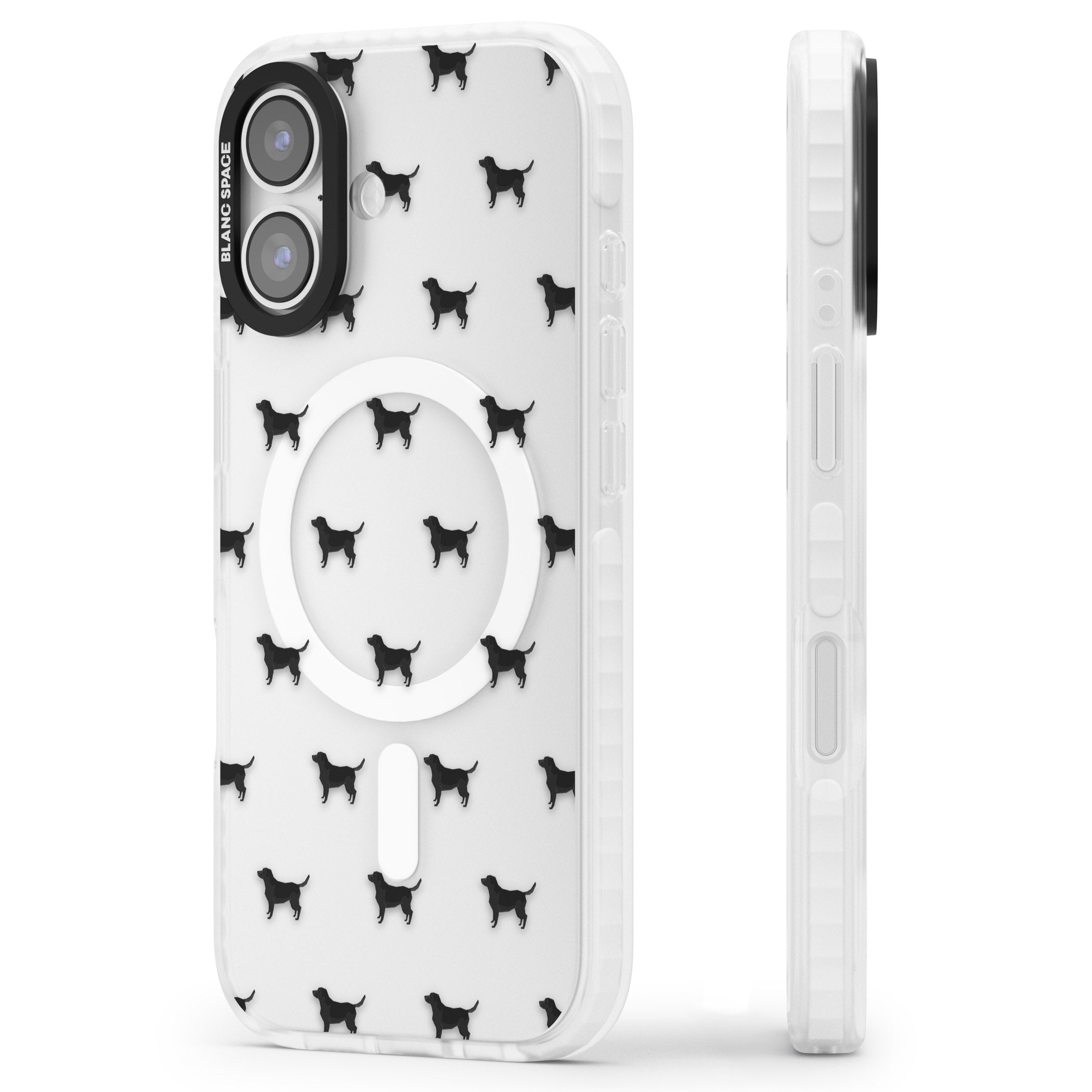 Black Labrador Pattern iPhone 17 Impact Pro Clear Phone Case Side Profile