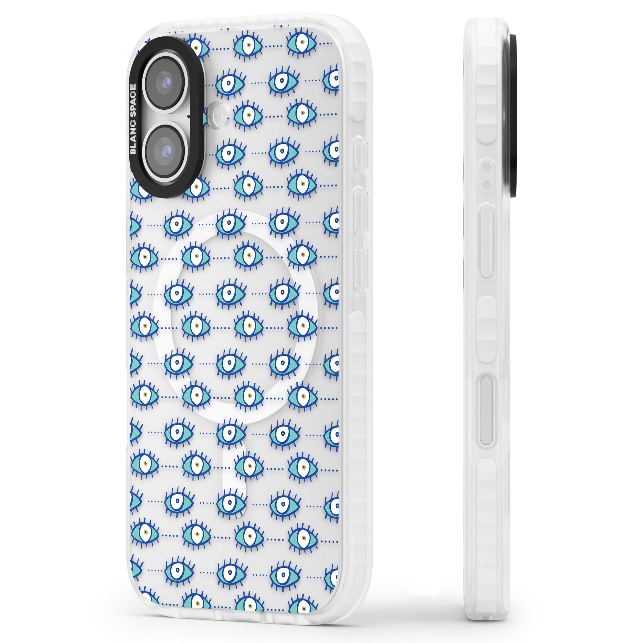 Psychedelic Eyes iPhone 17 Impact Pro Clear Phone Case Side Profile