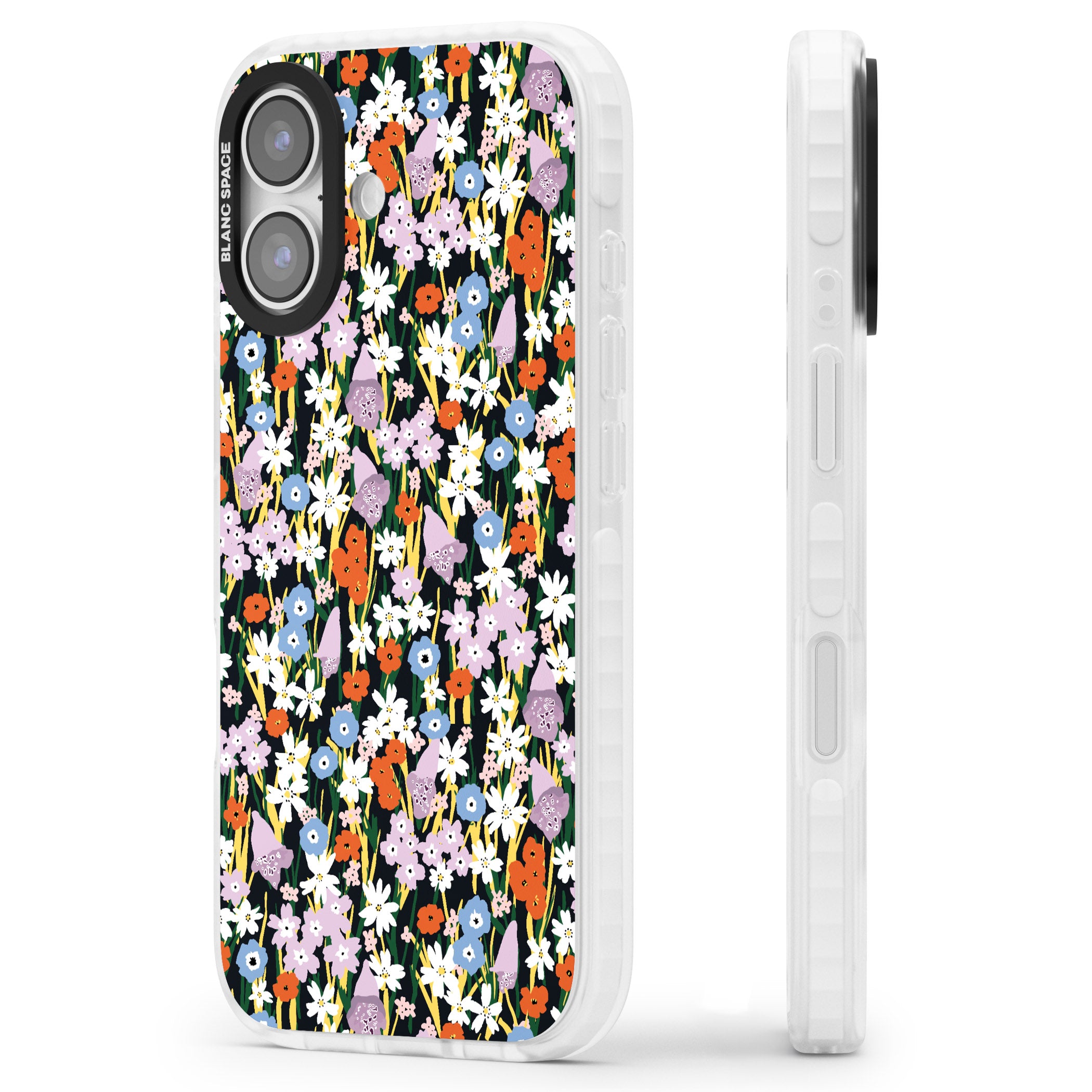 Energetic Floral Mix iPhone 17 Impact Pro Clear Phone Case Side Profile