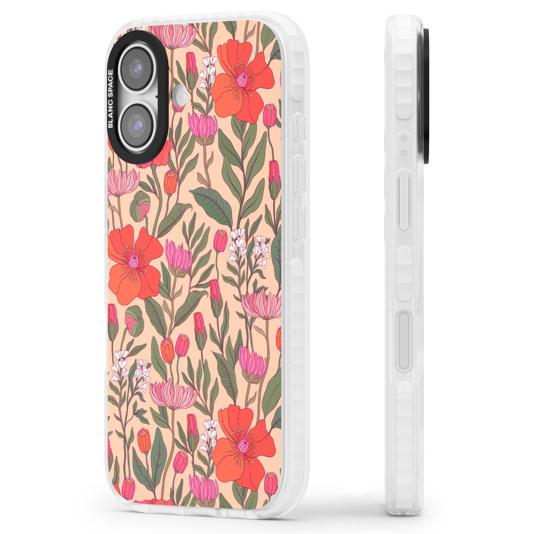 Peachy Floral Background iPhone 17 Impact Pro Clear Phone Case Side Profile