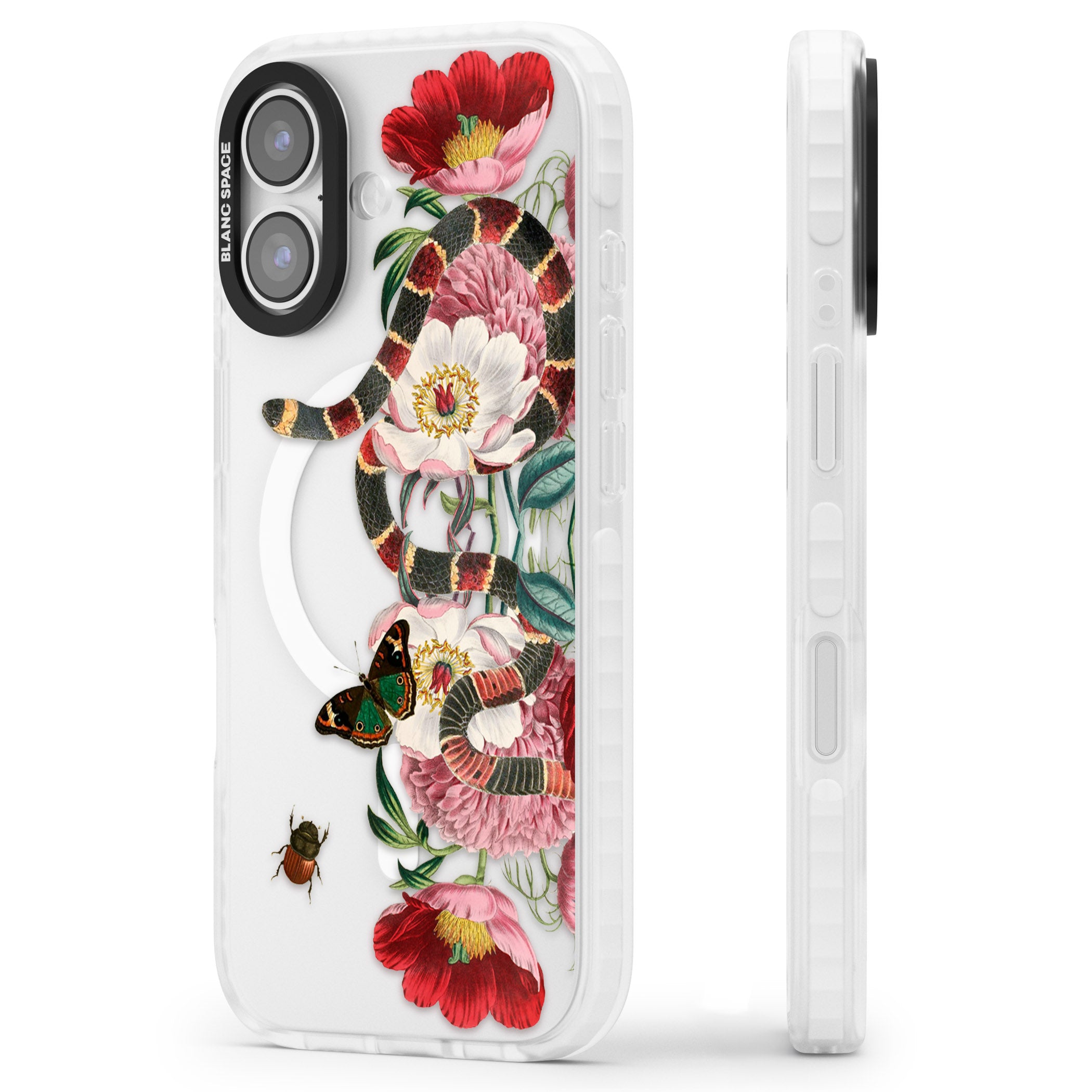 Floral Snake iPhone 17 Impact Pro Clear Phone Case Side Profile