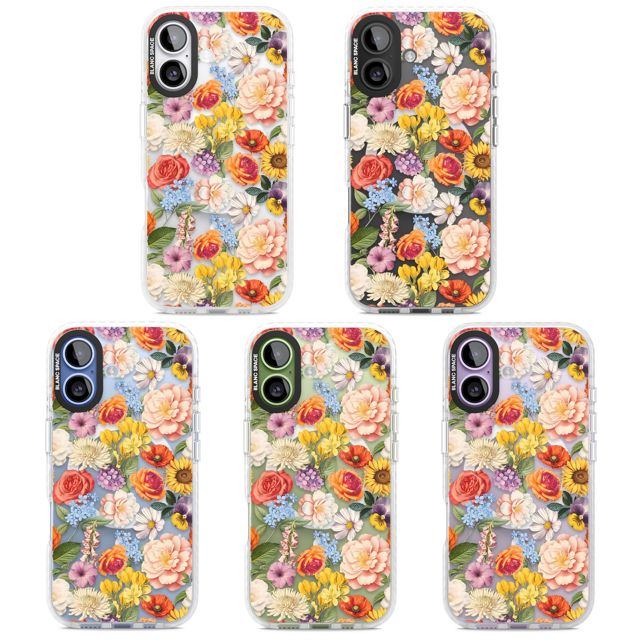 Bloom Basket floral iPhone case featuring cottage garden flowers including peonies, sunflowers, and wildflowers in pastel col | Impact Magsafe case for iPhone 17