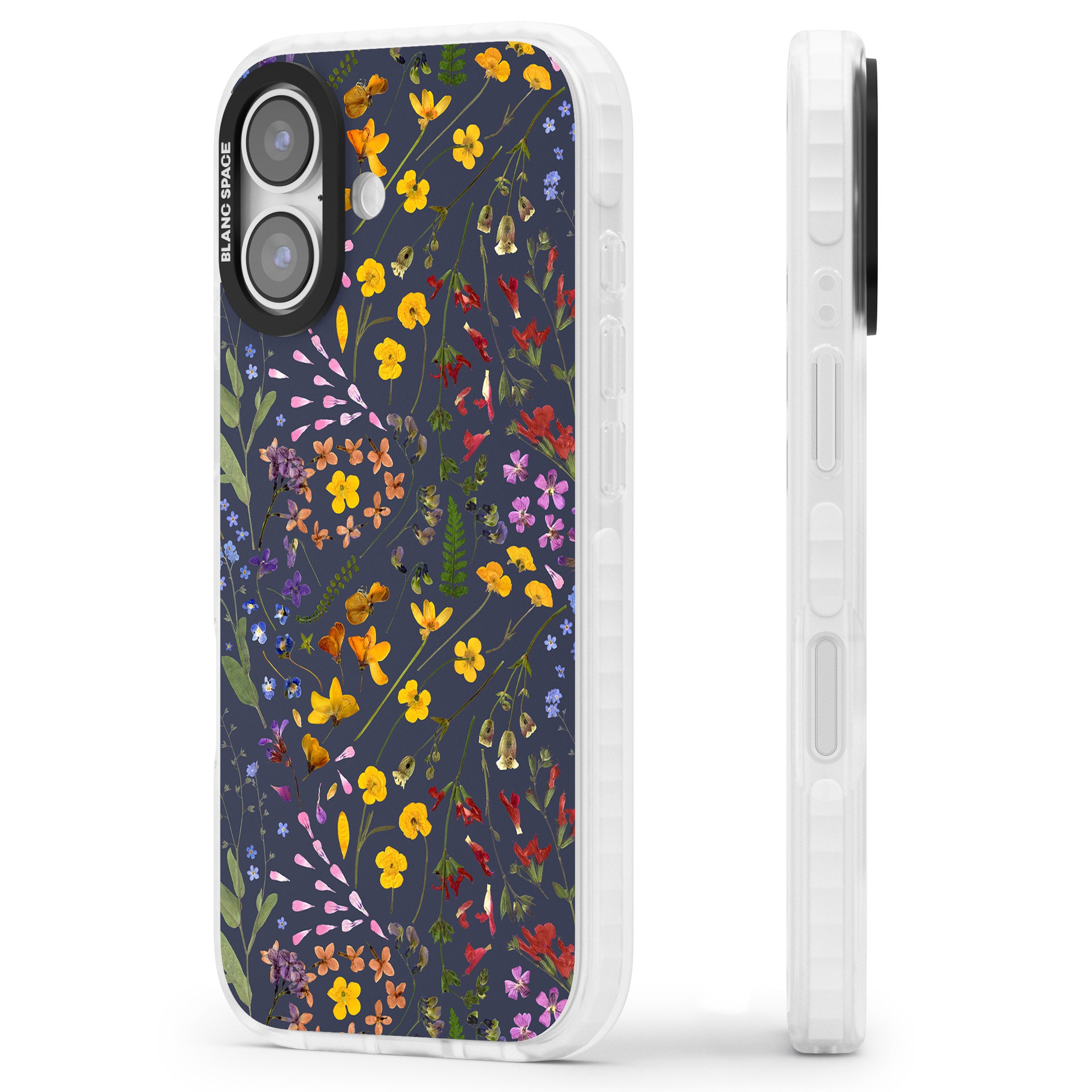 Wildflower Leaves Cluster Navy iPhone 17 Impact Pro Clear Phone Case Side Profile