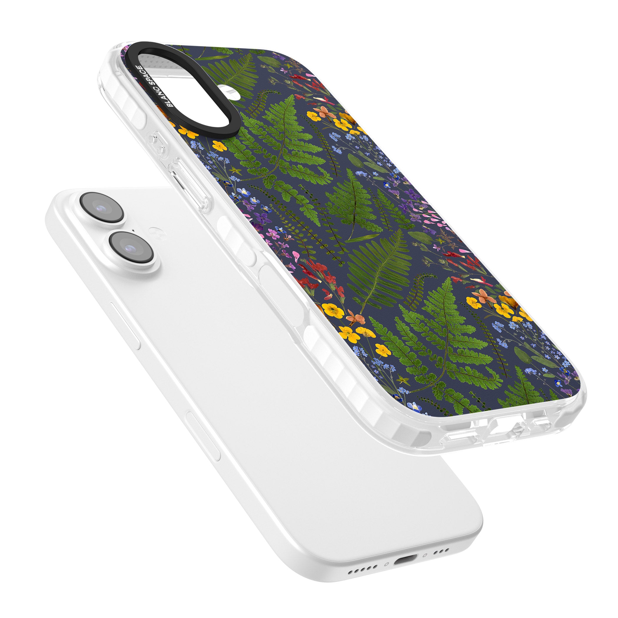 Busy Floral And Fern Design Navy iPhone 17 Impact Pro Clear Phone Case Colours