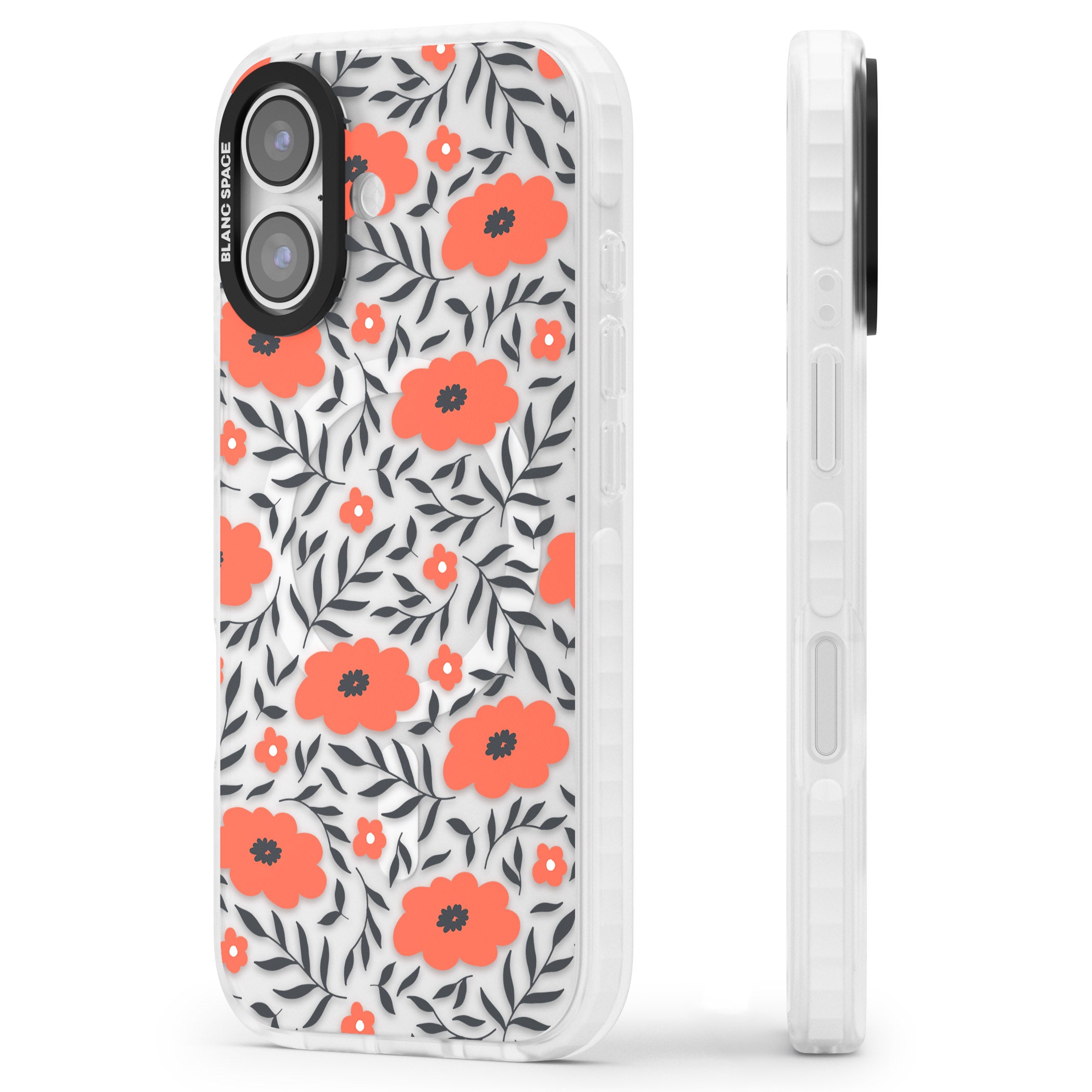 Red Poppy Floral iPhone 17 Impact Pro Clear Phone Case Side Profile