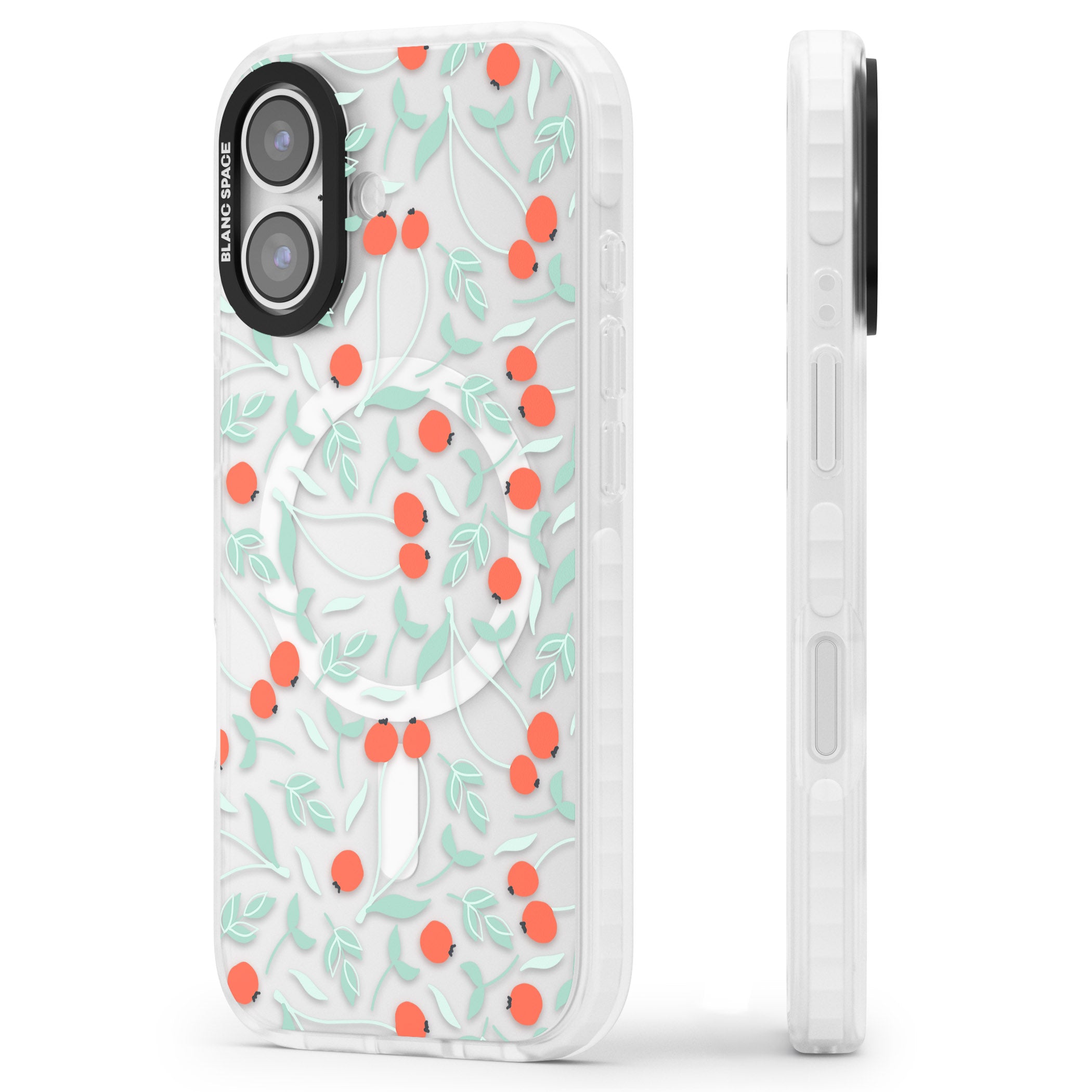 Red Berries Floral iPhone 17 Impact Pro Clear Phone Case Side Profile