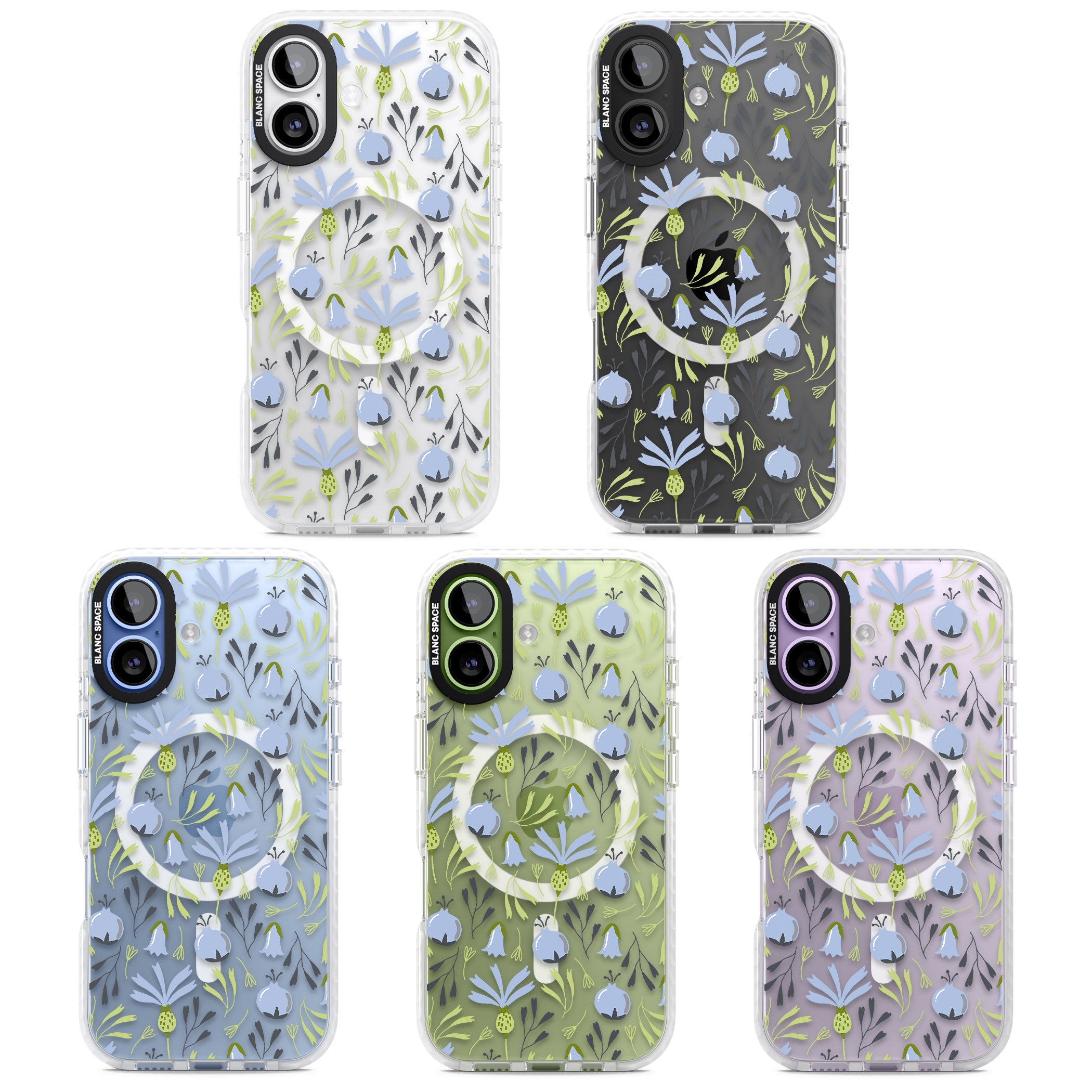 Blue Flora Bloom iPhone 17 Impact Pro Clear Phone Case APT Impact Protection