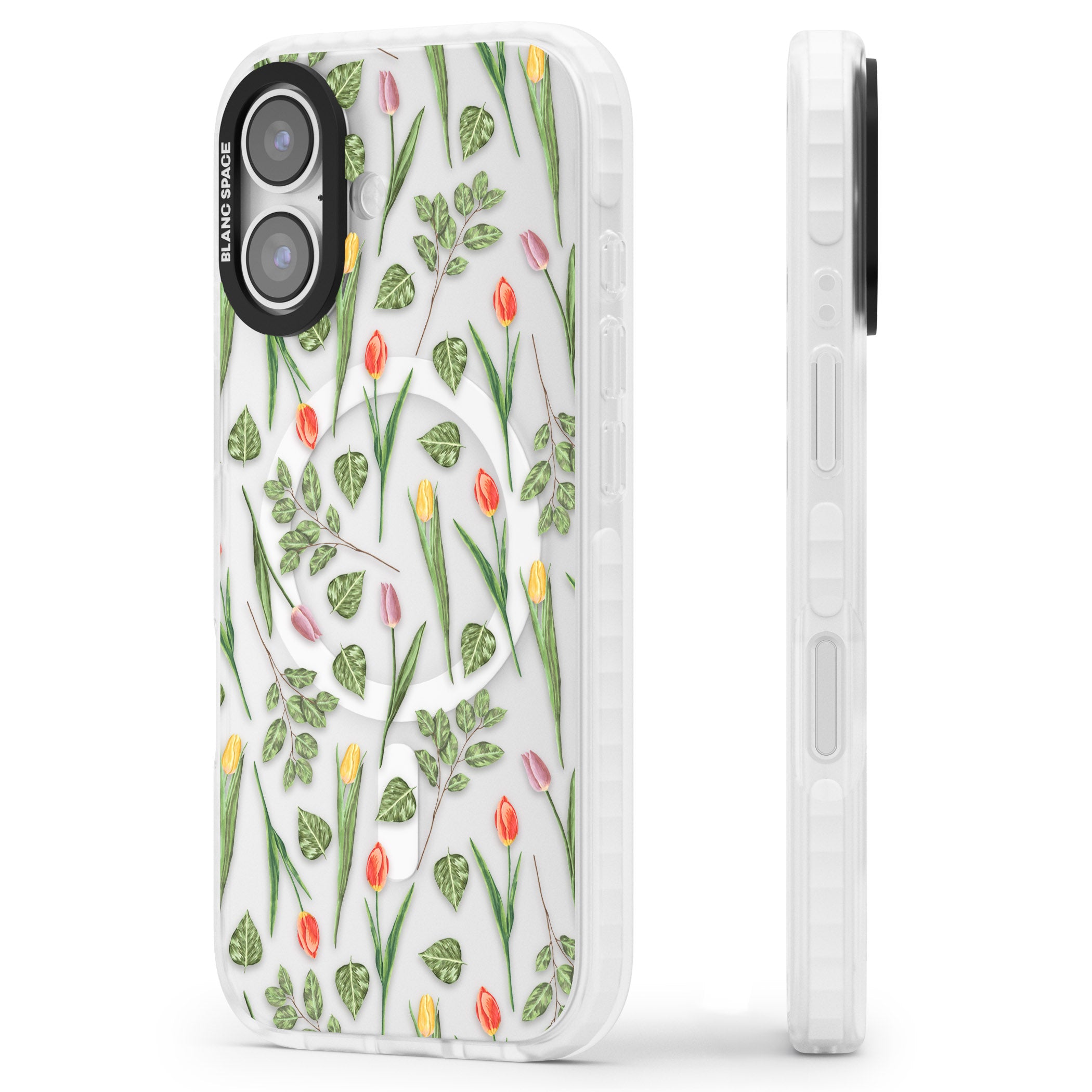 Spring Tulips Floral iPhone 17 Impact Pro Clear Phone Case Side Profile