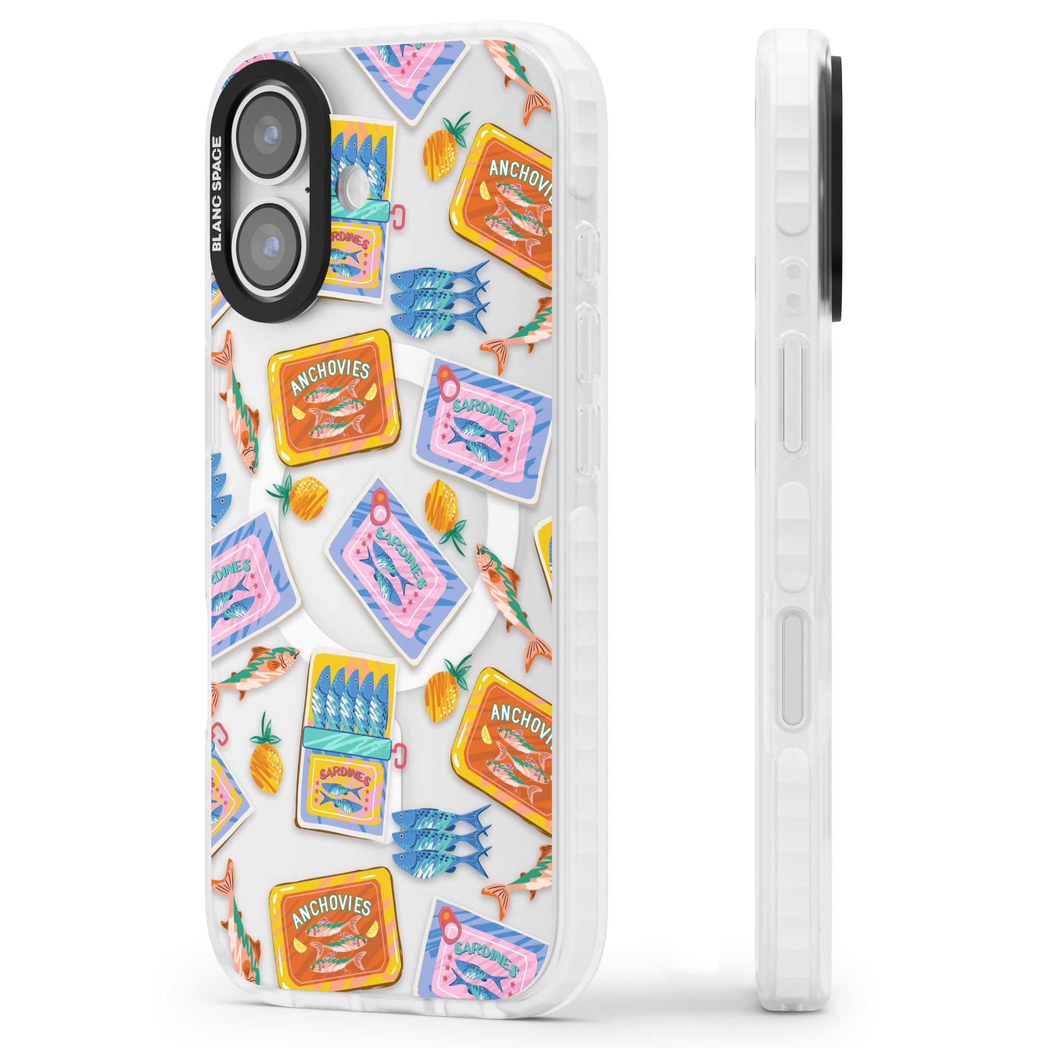 Sardines & Anchovies iPhone 17 Impact Pro Clear Phone Case Side Profile