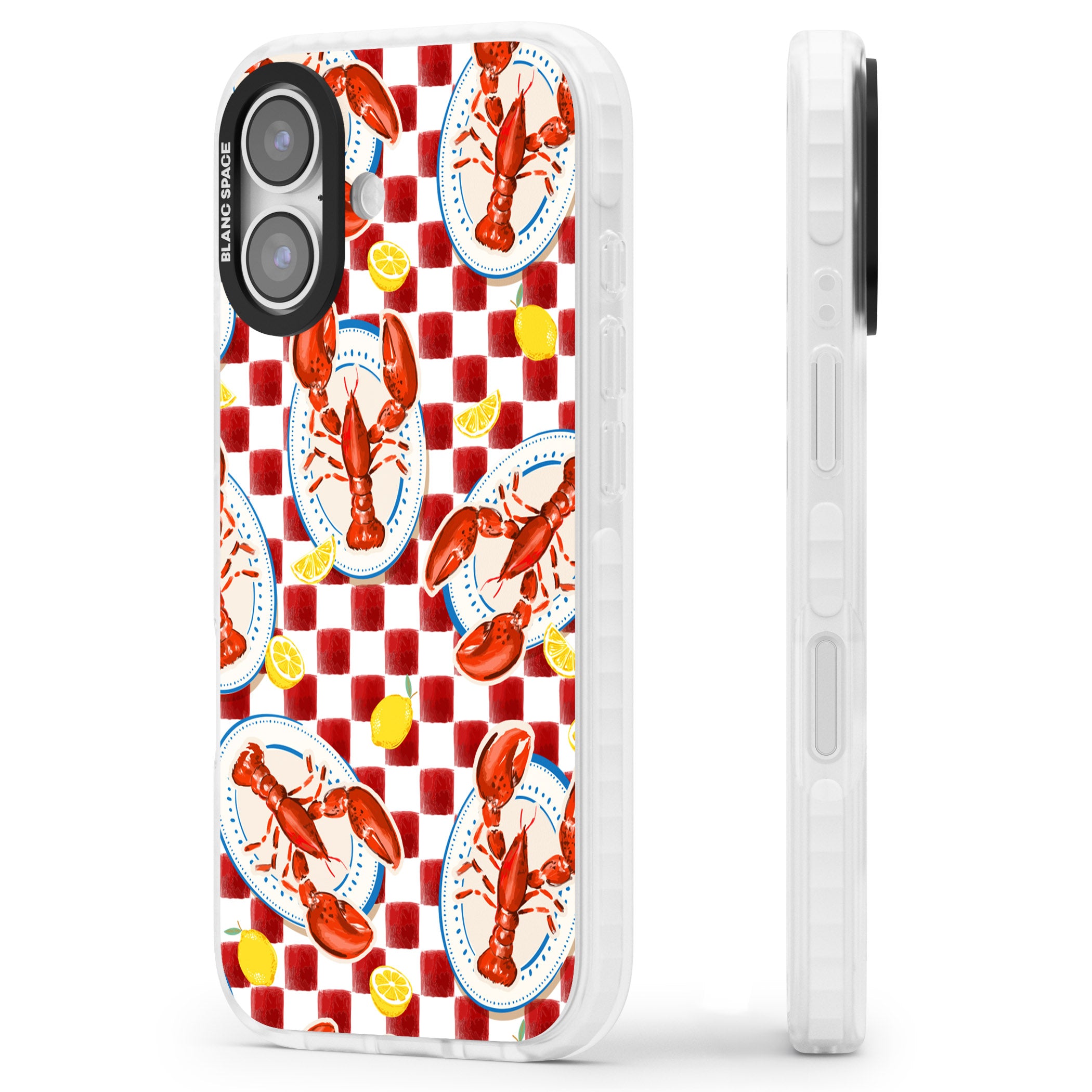 Red Lobster Checkered iPhone 17 Impact Pro Clear Phone Case Side Profile