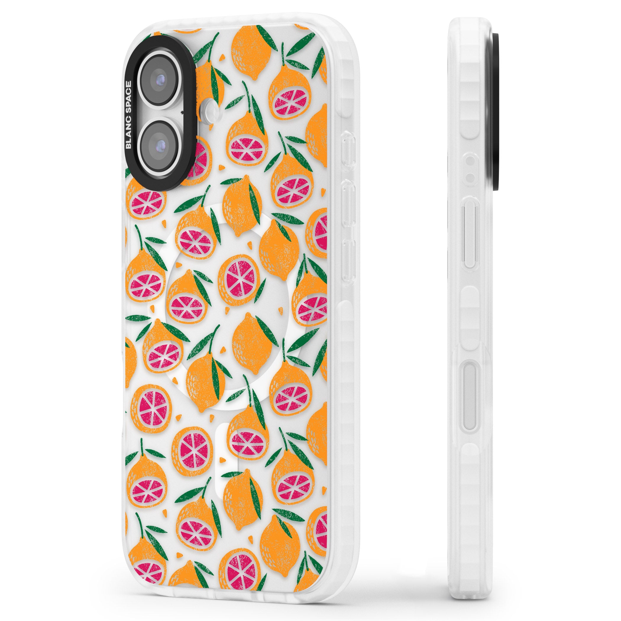 Blood Orange Fruit Pattern Transparent iPhone 17 Impact Pro Clear Phone Case Side Profile