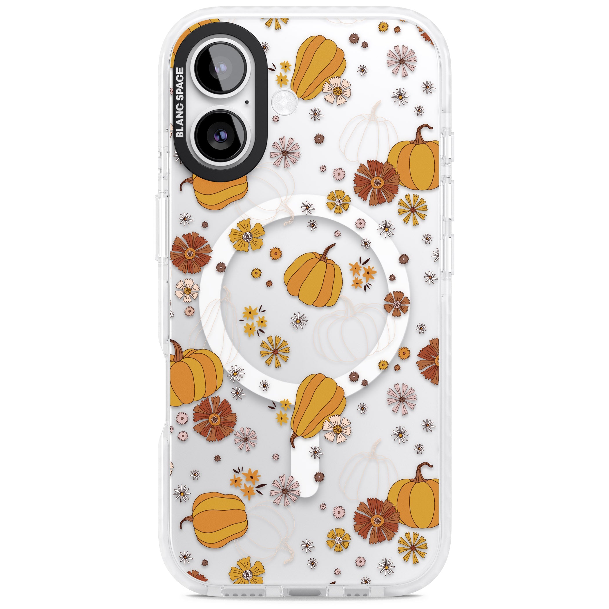 Halloween Pumpkins And Flowers iPhone 17 Impact Pro Clear Phone Case