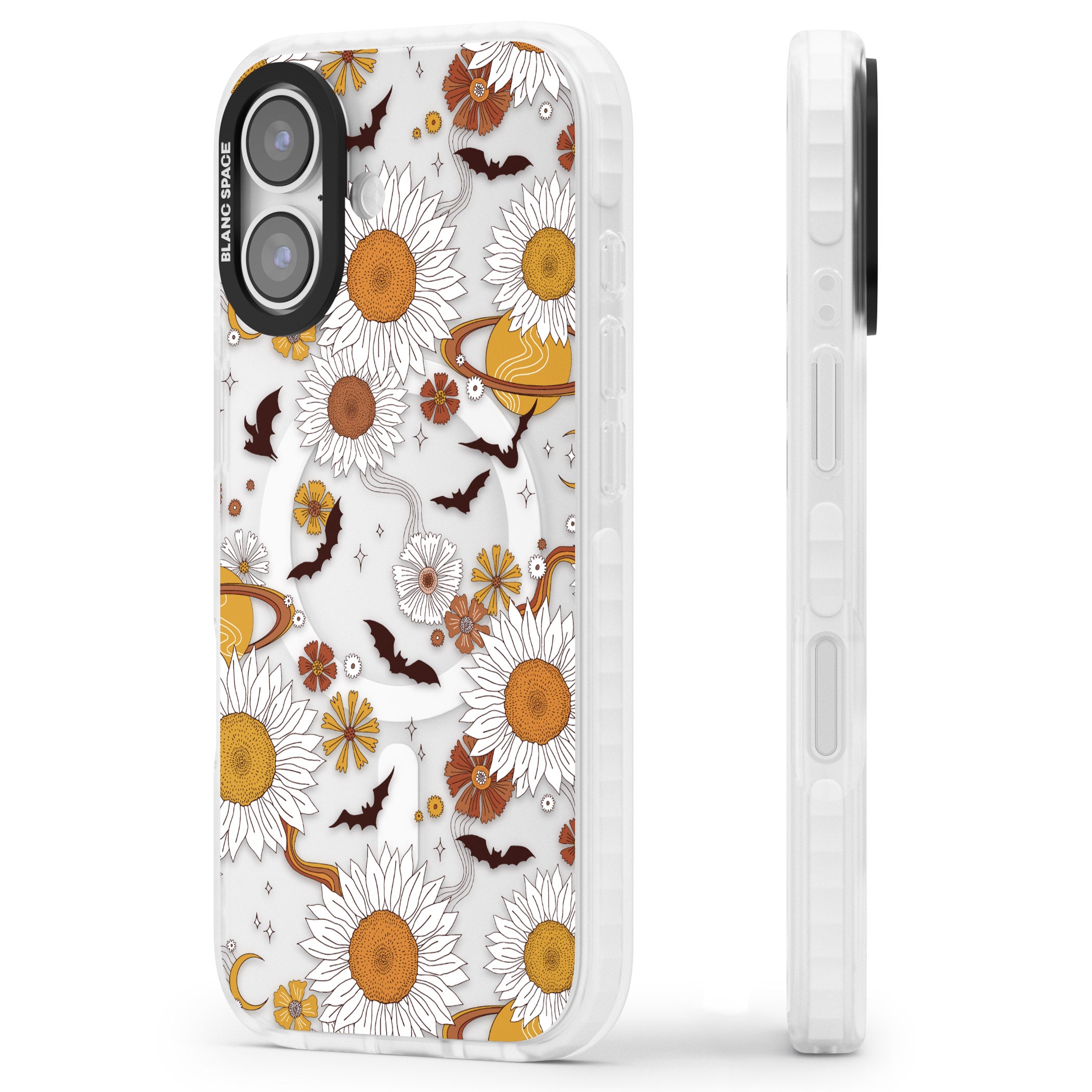 Halloween Bats And Planets iPhone 17 Impact Pro Clear Phone Case Side Profile
