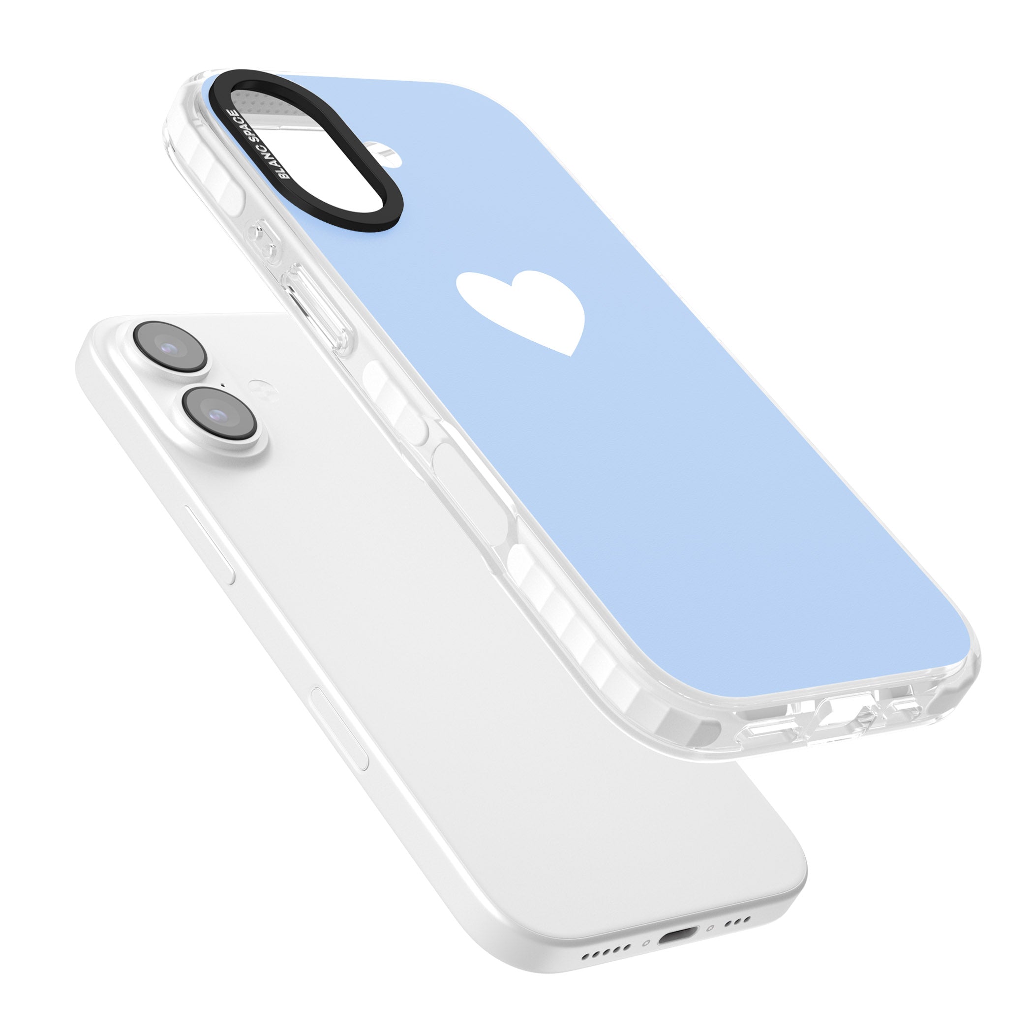 Single Heart Design: White & Baby Blue iPhone 17 Impact Pro Clear Phone Case Colours