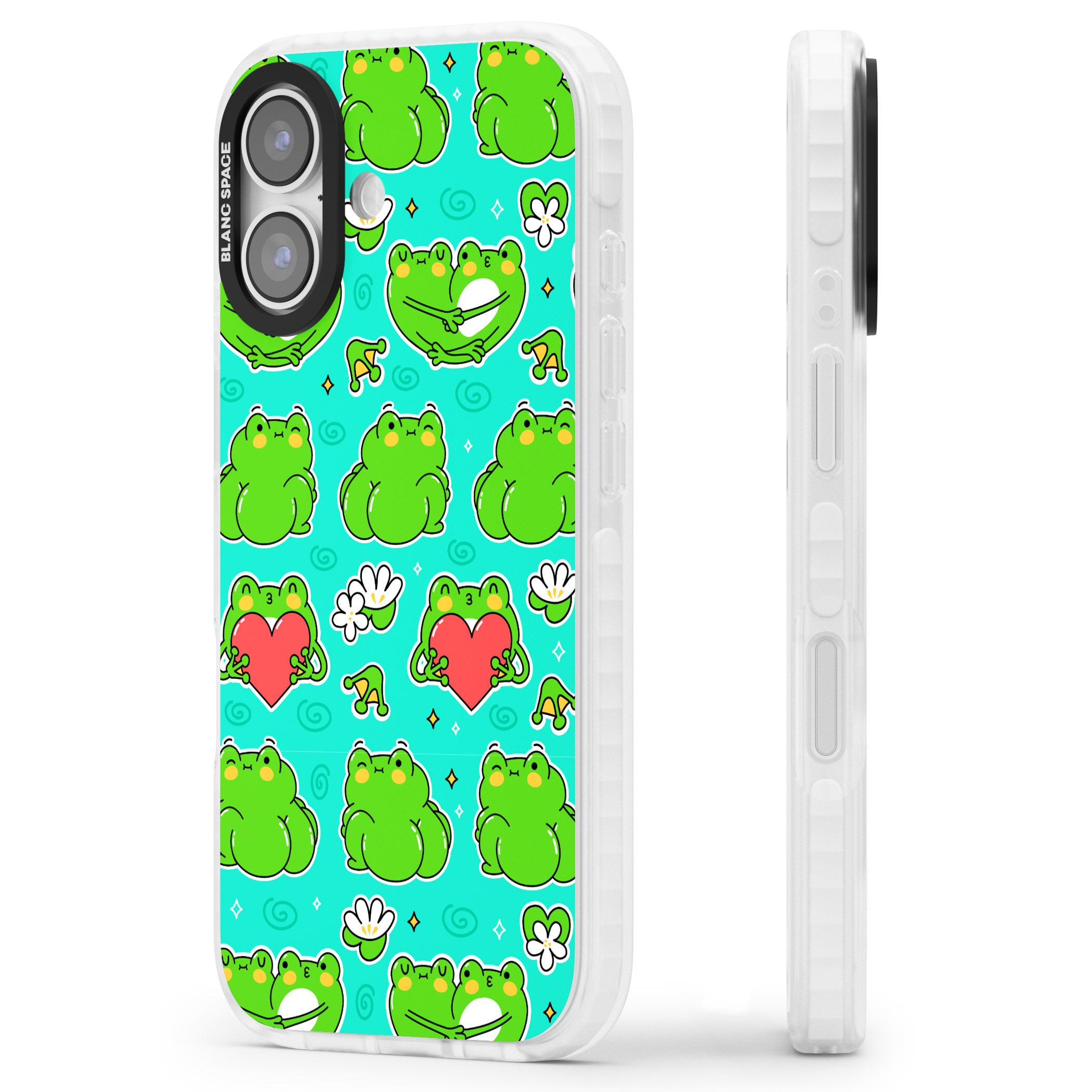 Frog Booty Kawaii Pattern iPhone 17 Impact Pro Clear Phone Case Side Profile