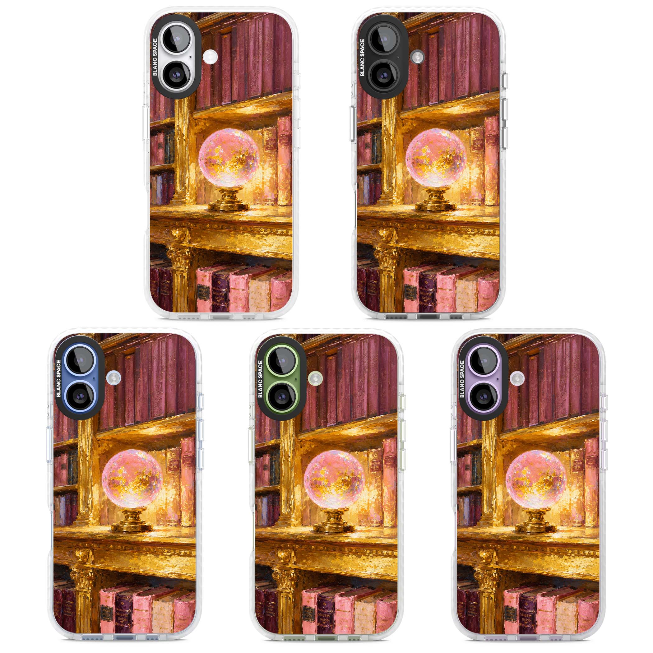Gilded Library dark academia iPhone case featuring an oil painted crystal ball on a gilded library shelf with vintage | Impact Magsafe case for iPhone 17