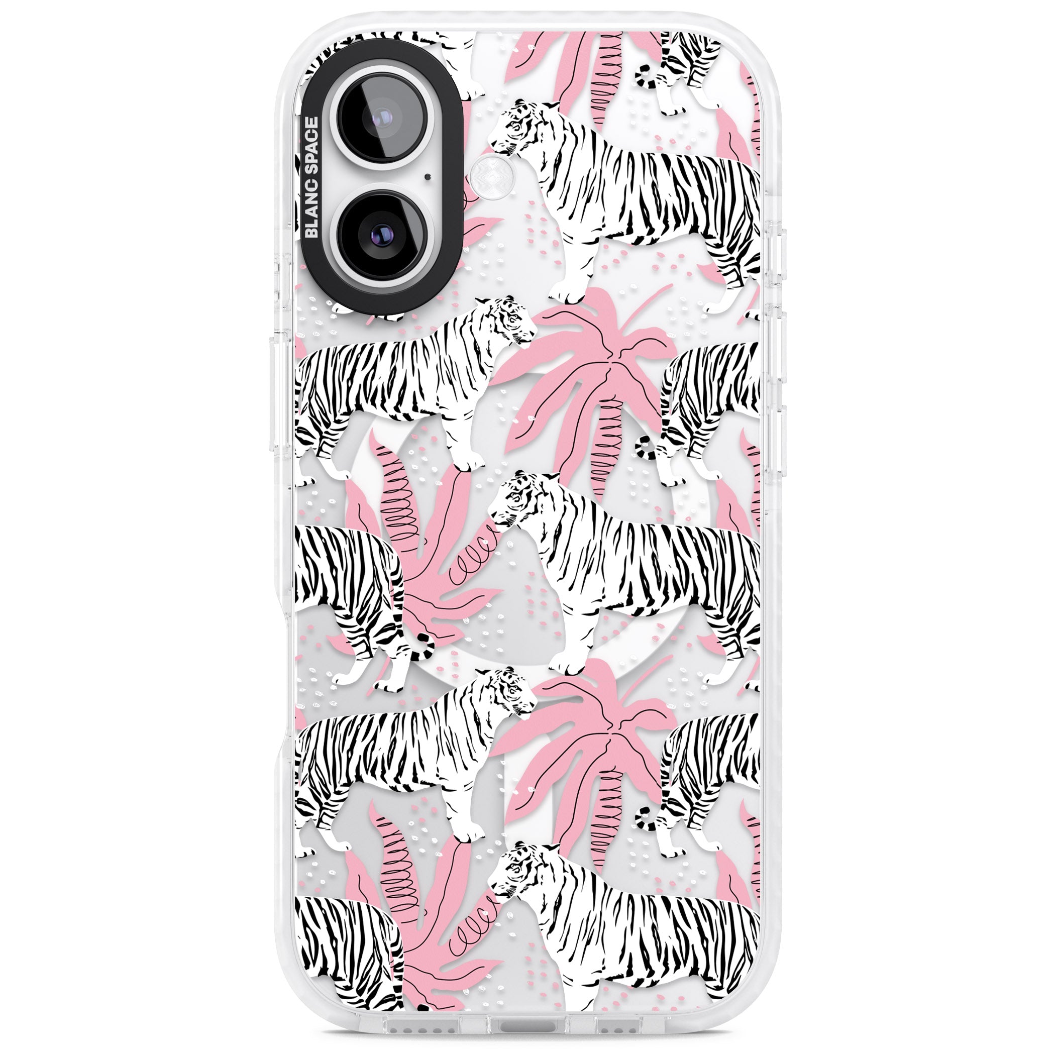 Pink & White Tropical Tigers iPhone 17 Impact Pro Clear Phone Case
