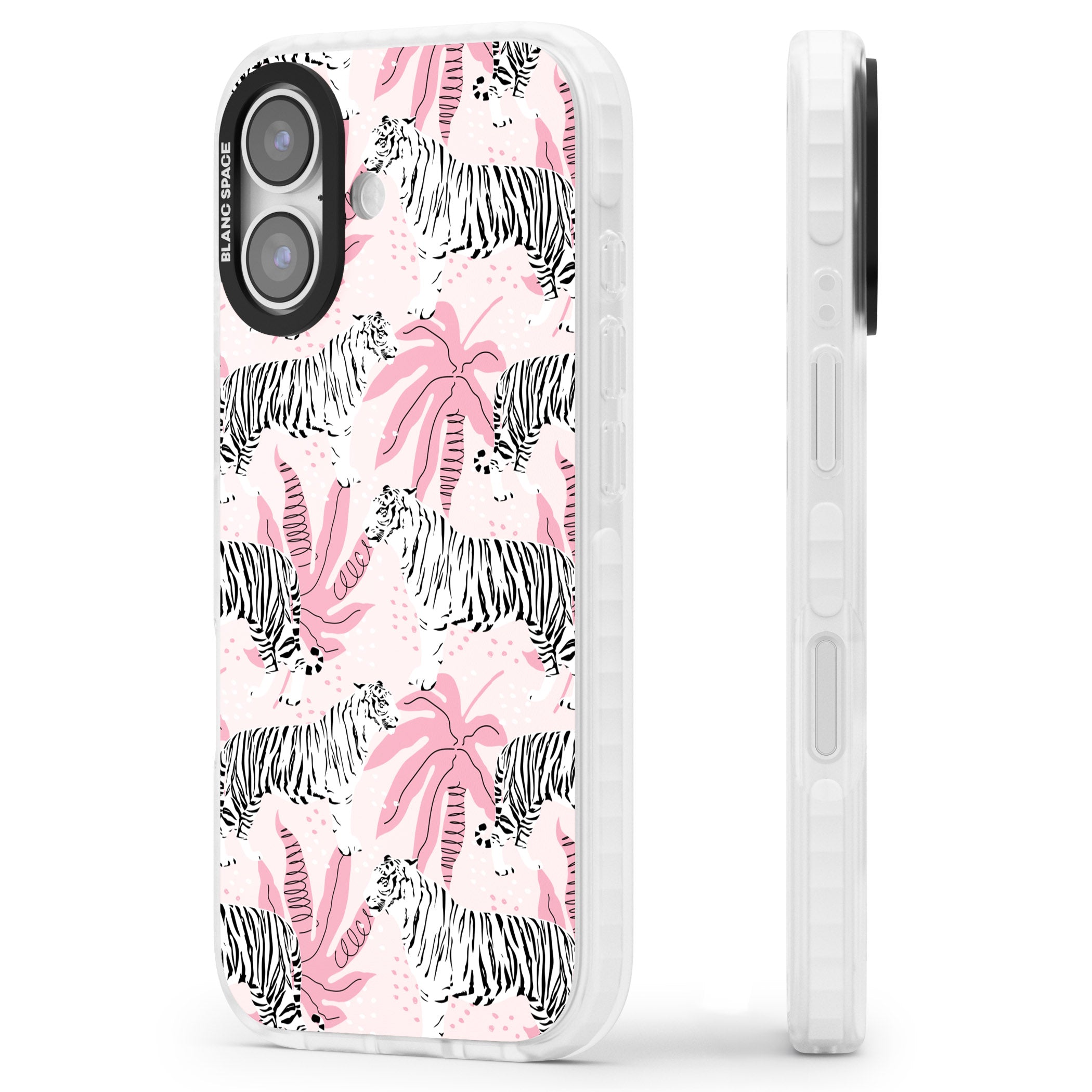 Pink Tiger Palm iPhone 17 Impact Pro Clear Phone Case Side Profile