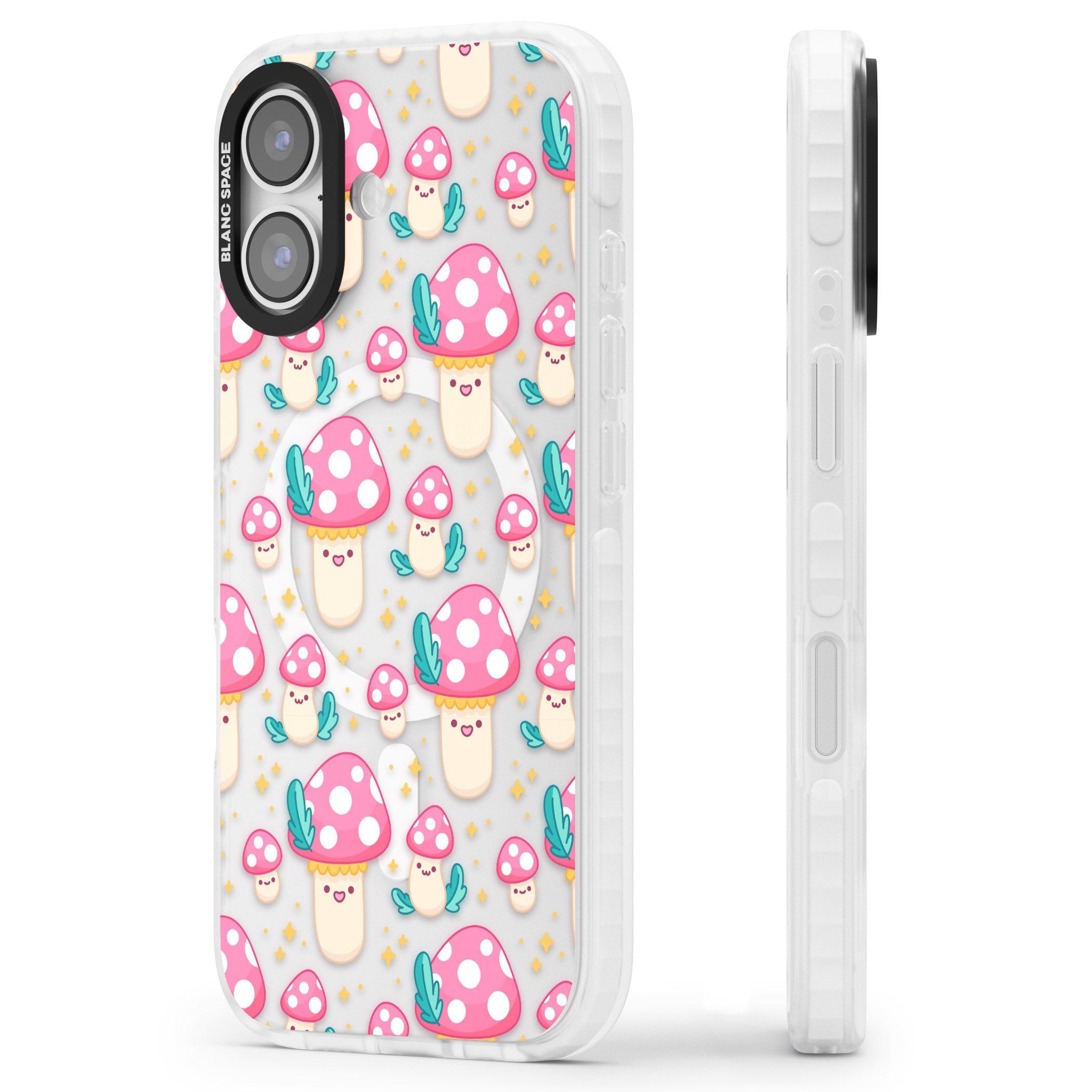 Cute Mushroom Pattern iPhone 17 Impact Pro Clear Phone Case Side Profile
