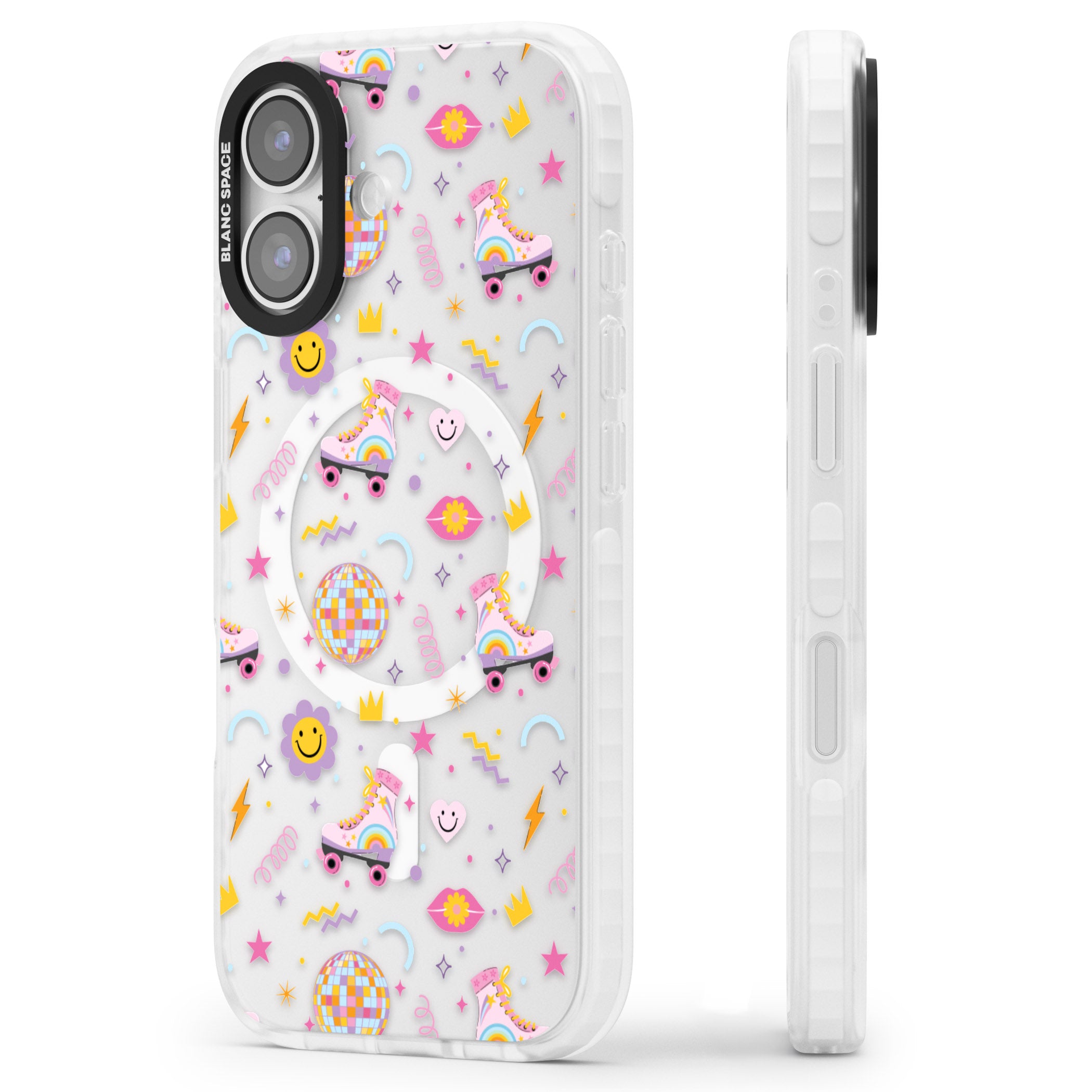 Roller Disco Pattern iPhone 17 Impact Pro Clear Phone Case Side Profile