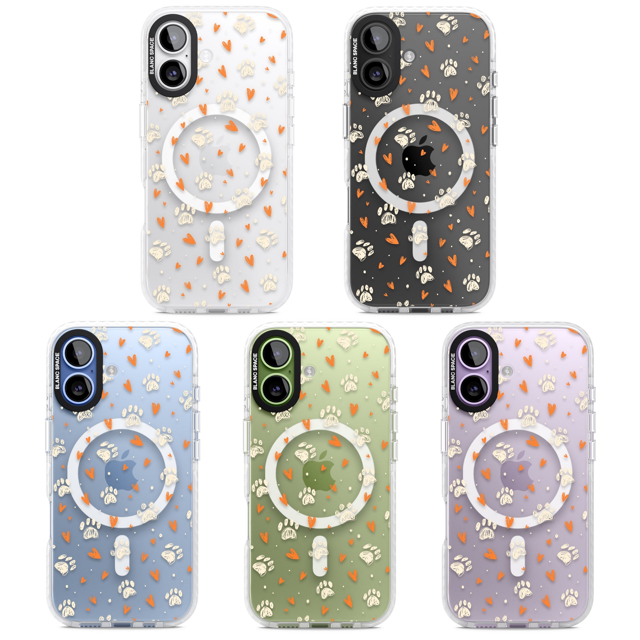 Paws And Hearts Pattern iPhone 17 Impact Pro Clear Phone Case APT Impact Protection